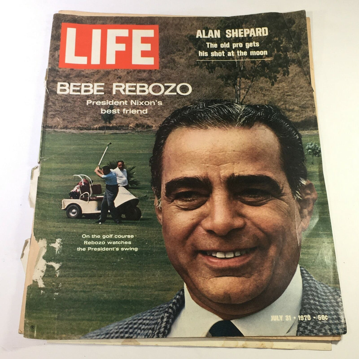 Vintage Life Magazine cover from July 31, 1970, featuring Bebe Rebozo and Alan Shepard, highlighting presidential history with Richard Nixon.
