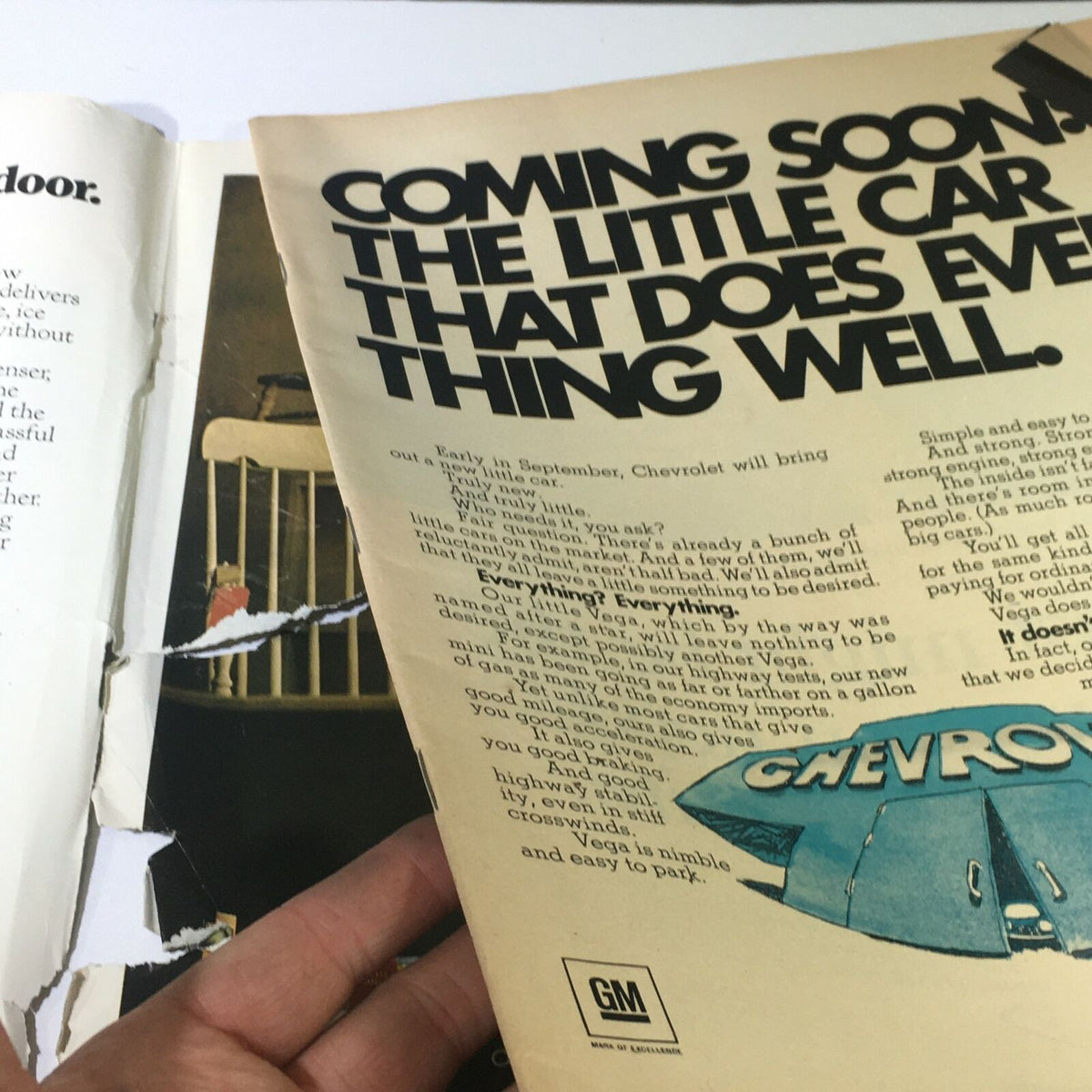 Details of an advertisement inside the vintage Life Magazine from July 31, 1970, showcasing a Chevrolet vehicle, amidst historical context.