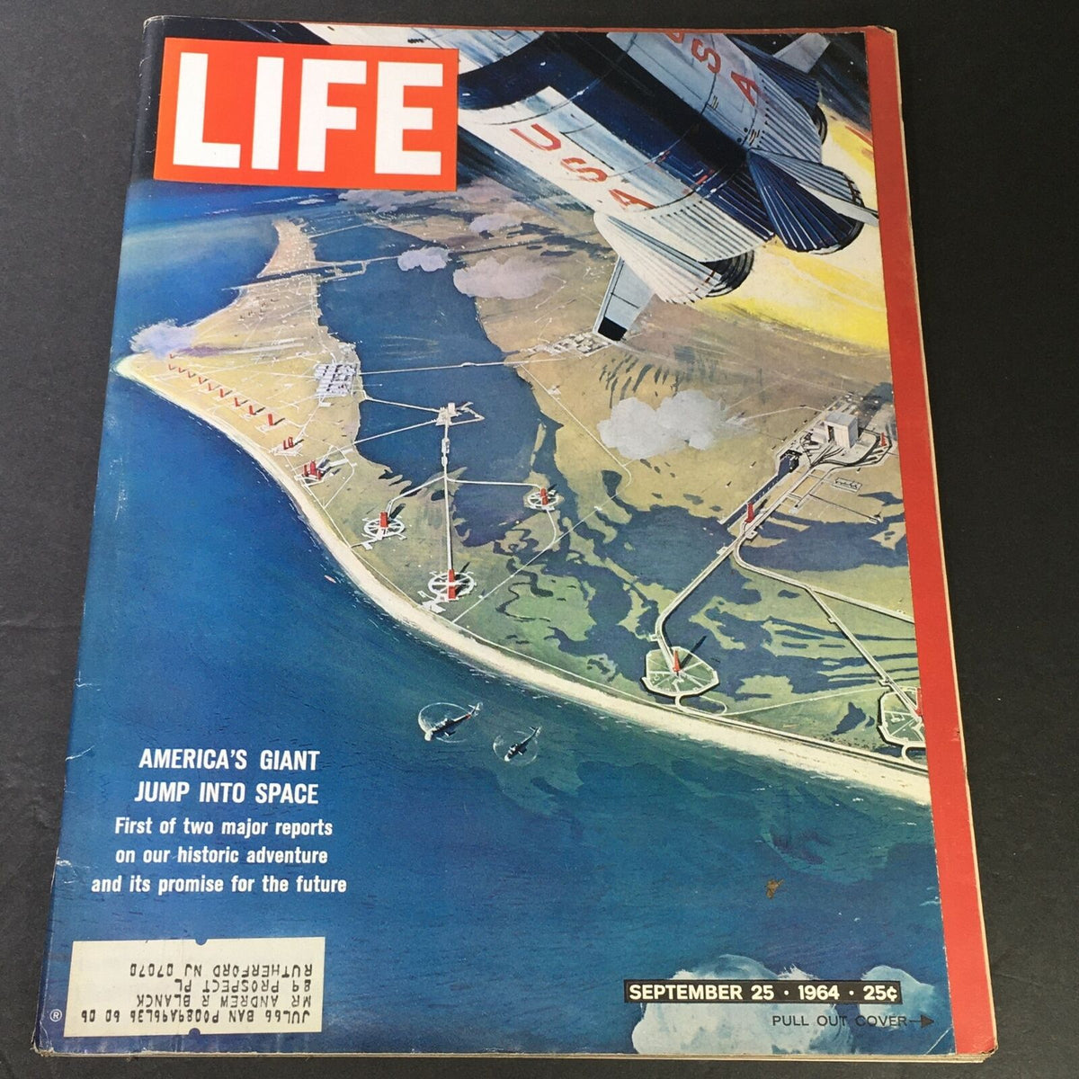 Cover of VTG Life Magazine September 25 1964 featuring America’s Giant Jump Into Space, showcasing a colorful depiction of space exploration and technological advancements.