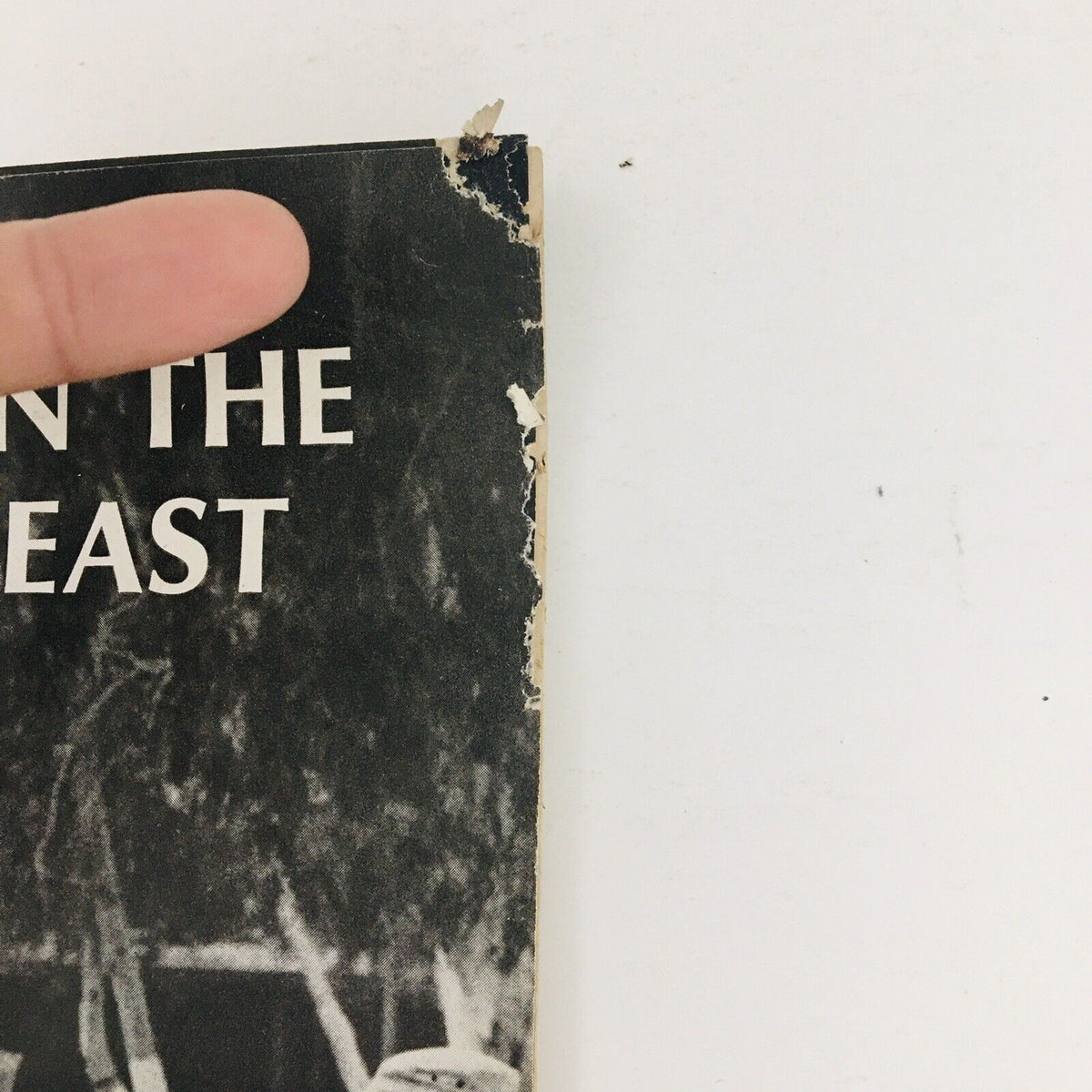Close-up of the corner of the VTG Life Magazine from November 29, 1968, featuring an Egyptian soldier with a Soviet T55 tank. The image shows slight damage to the edge of the magazine, highlighting its vintage condition.