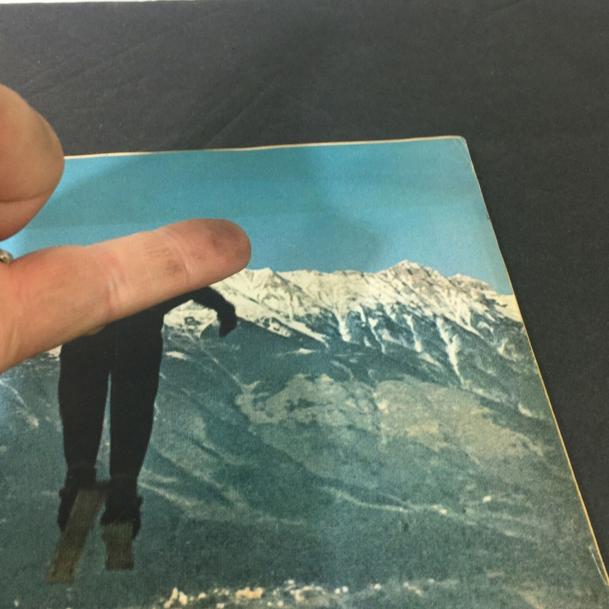 Close-up view of the snowy mountains featured in the cover of VTG Life Magazine February 14, 1964, highlighting the ski jump theme of the Innsbruck Olympics.
