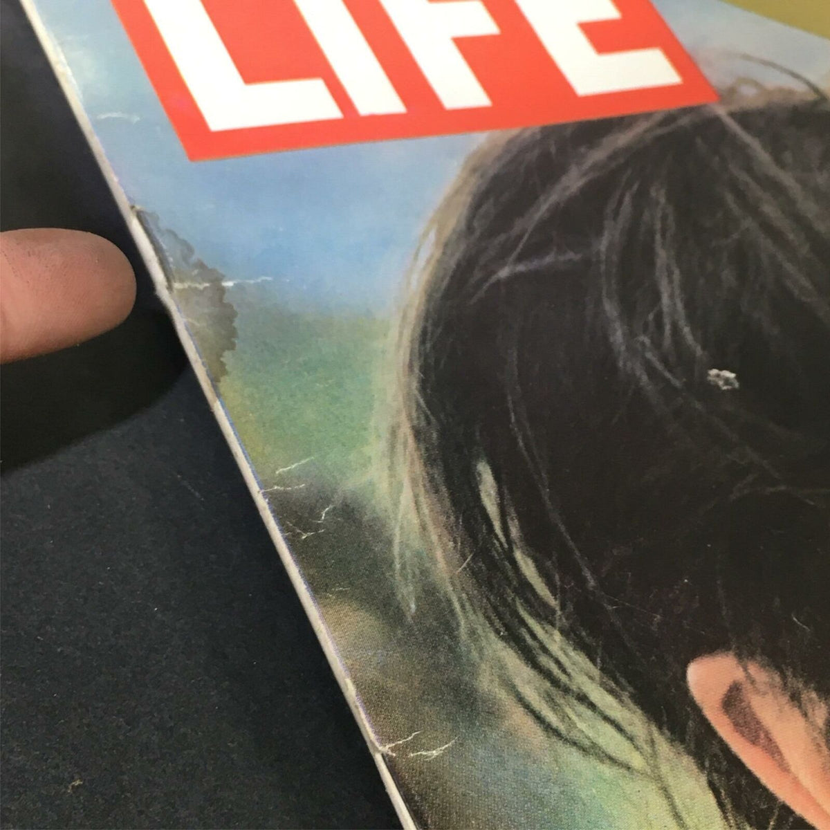 Close-up of the Vintage Life Magazine September 13 1963 cover, highlighting minor wear and tear, including a crease near the edge, focusing on Natela Gugulashvili's image.