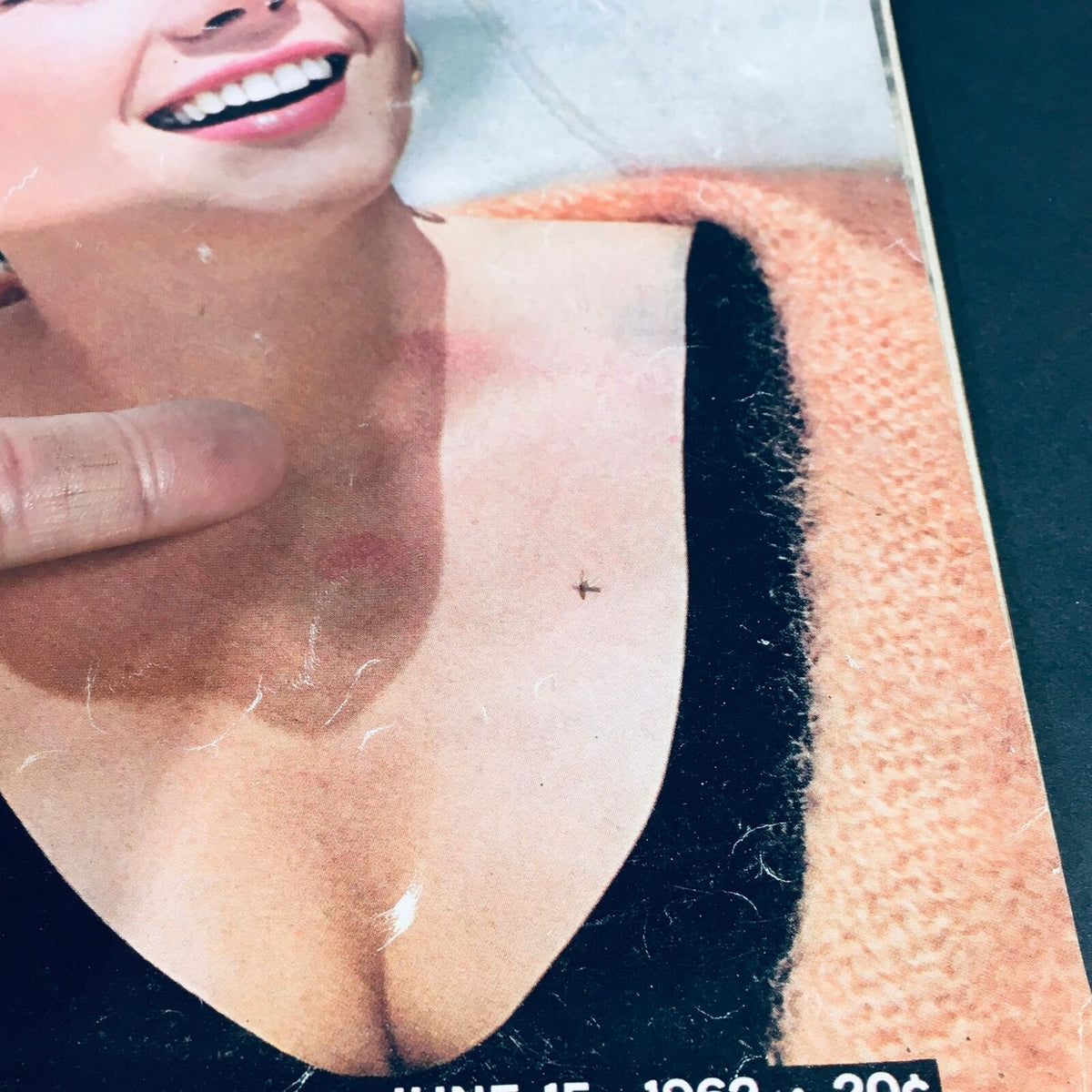 Detailed close-up of Natalie Wood on the cover of VTG Life Magazine June 15, 1962 highlighting imperfections and her iconic hairstyle.