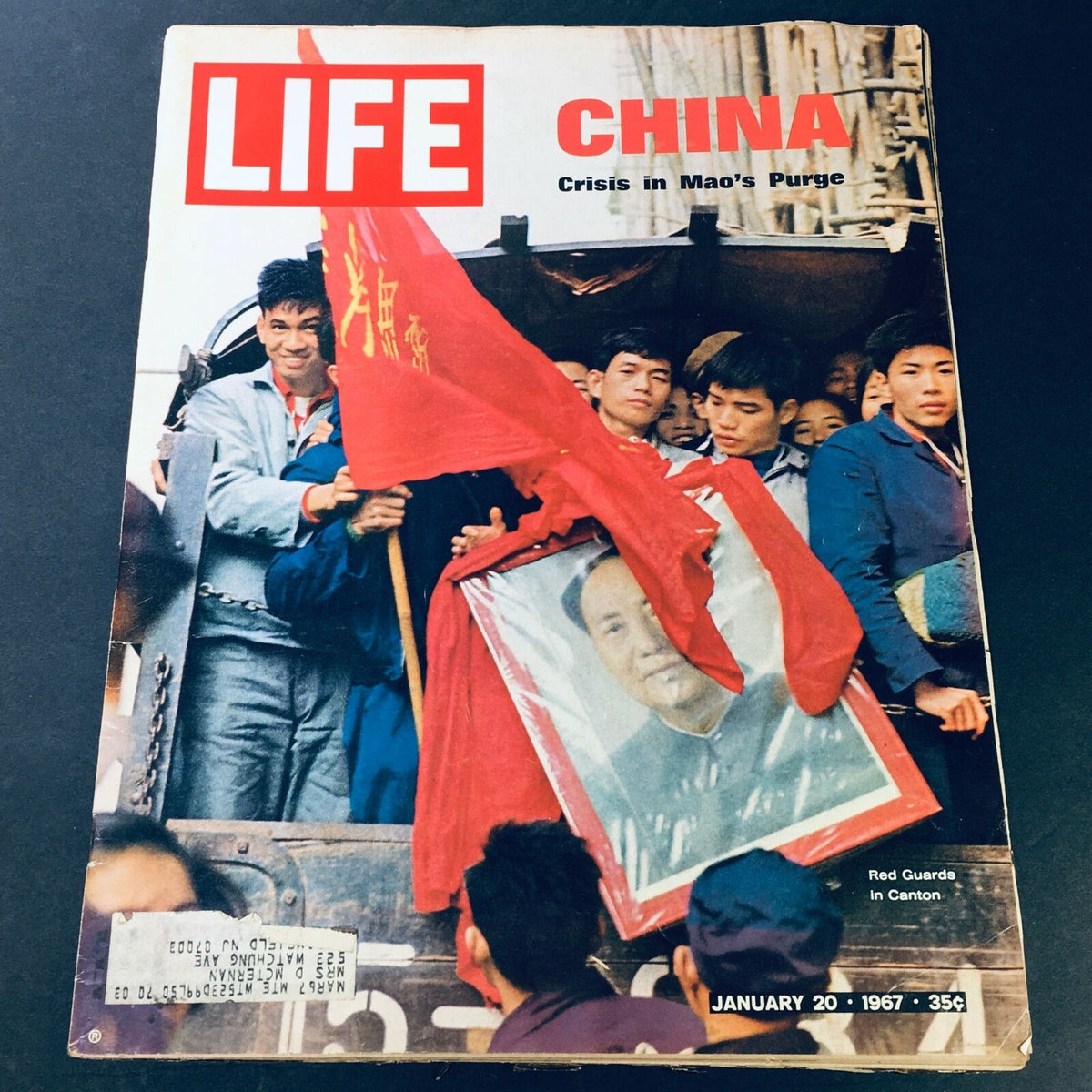 VTG Life Magazine January 20 1967 cover featuring an image of Red Guards with flags during Mao Zedong's Purge in China, showcasing the political climate of the era.