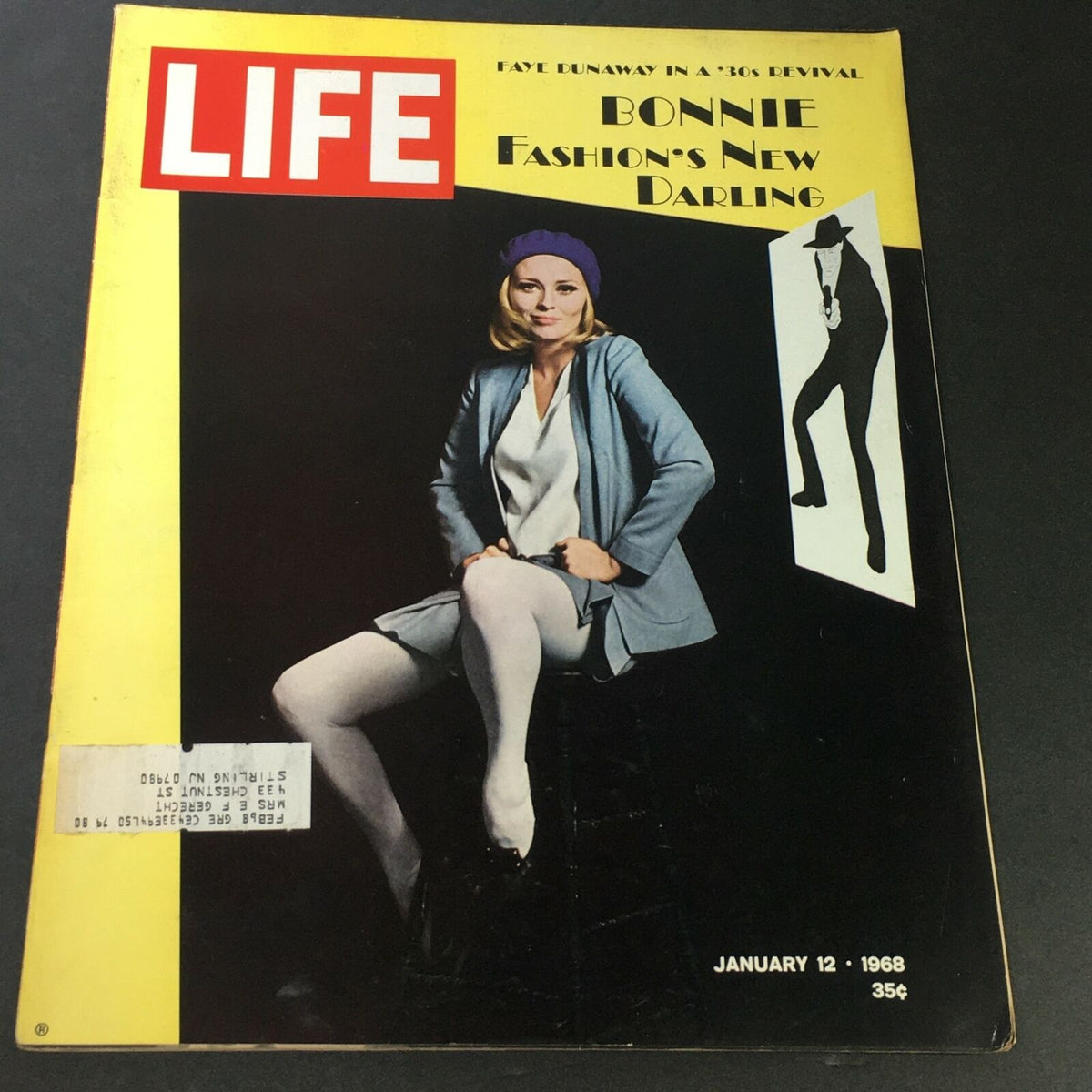 Cover of VTG Life Magazine January 12, 1968 featuring Faye Dunaway as Bonnie Fashion's new darling, showcasing vintage fashion from the 1960s.