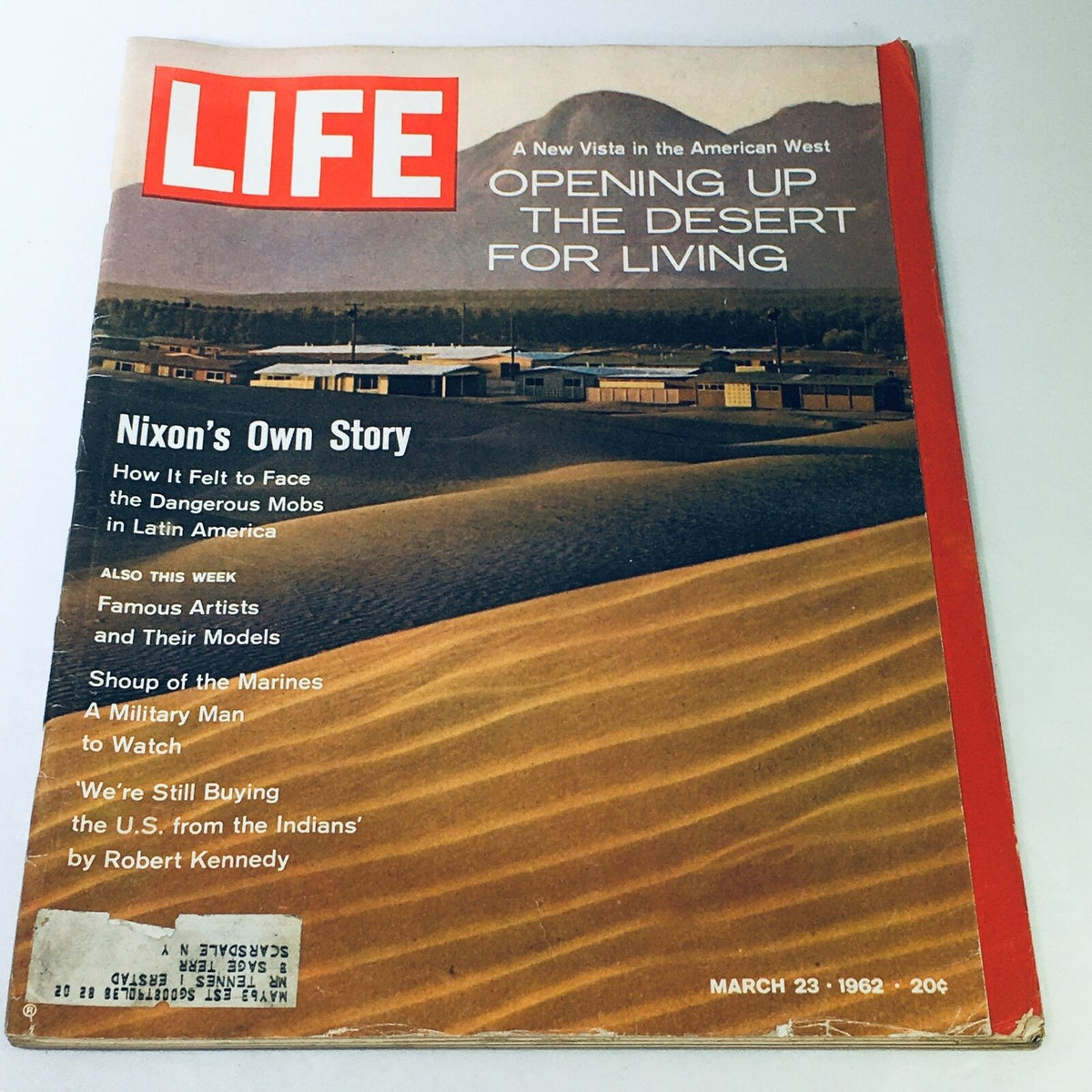 Cover of VTG Life Magazine March 23, 1962 featuring the title 'Nixon's Own Story' and an image of desert sand and structures, highlighting a historical narrative on Richard Nixon's experience in Latin America.