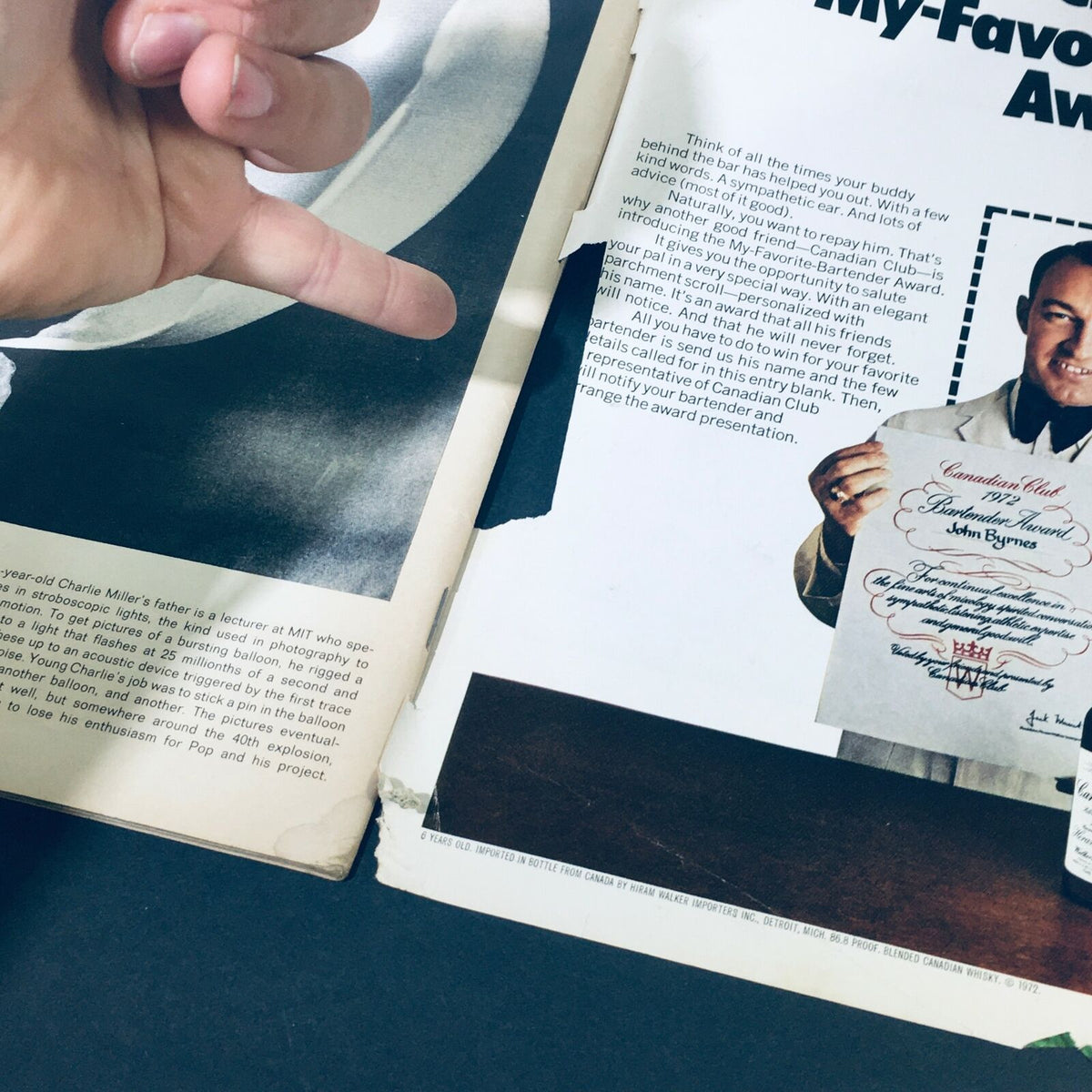 Image of a vintage Life Magazine from May 5, 1972, featuring an article with a hand gesture and an award presentation for John Byrnes. The magazine shows wear with some torn edges, relevant to the edition titled 'VTG Life Magazine May 5 1972 - Cathy Rigby / The Hunger of Hubert Humphrey.'