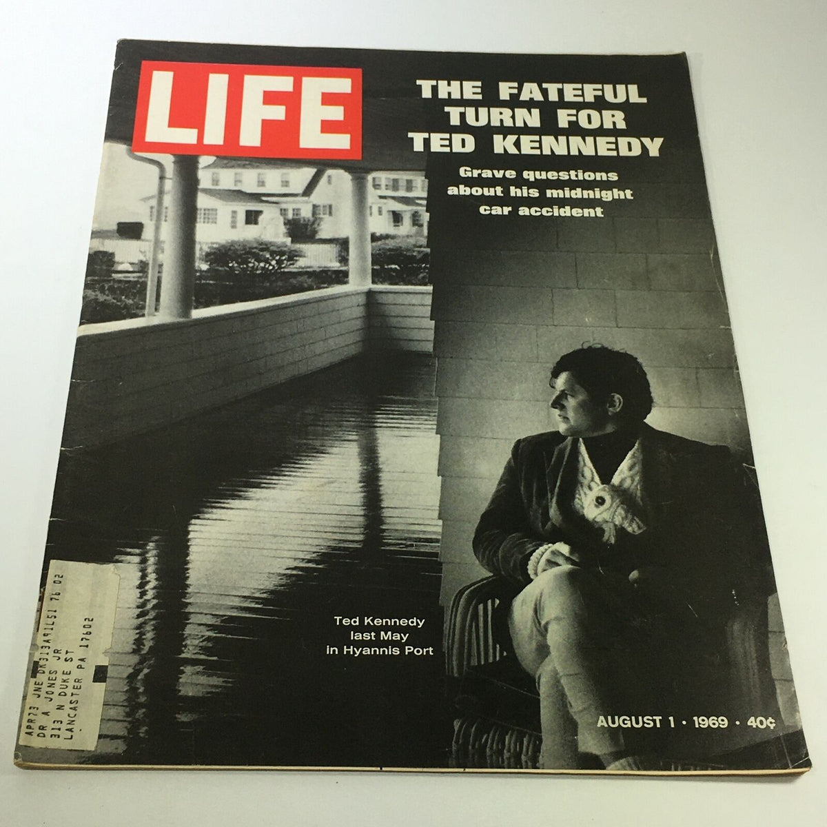Vintage Life Magazine cover from August 1, 1969, featuring Ted Kennedy in Hyannis Port, highlighting key questions about his midnight car accident.