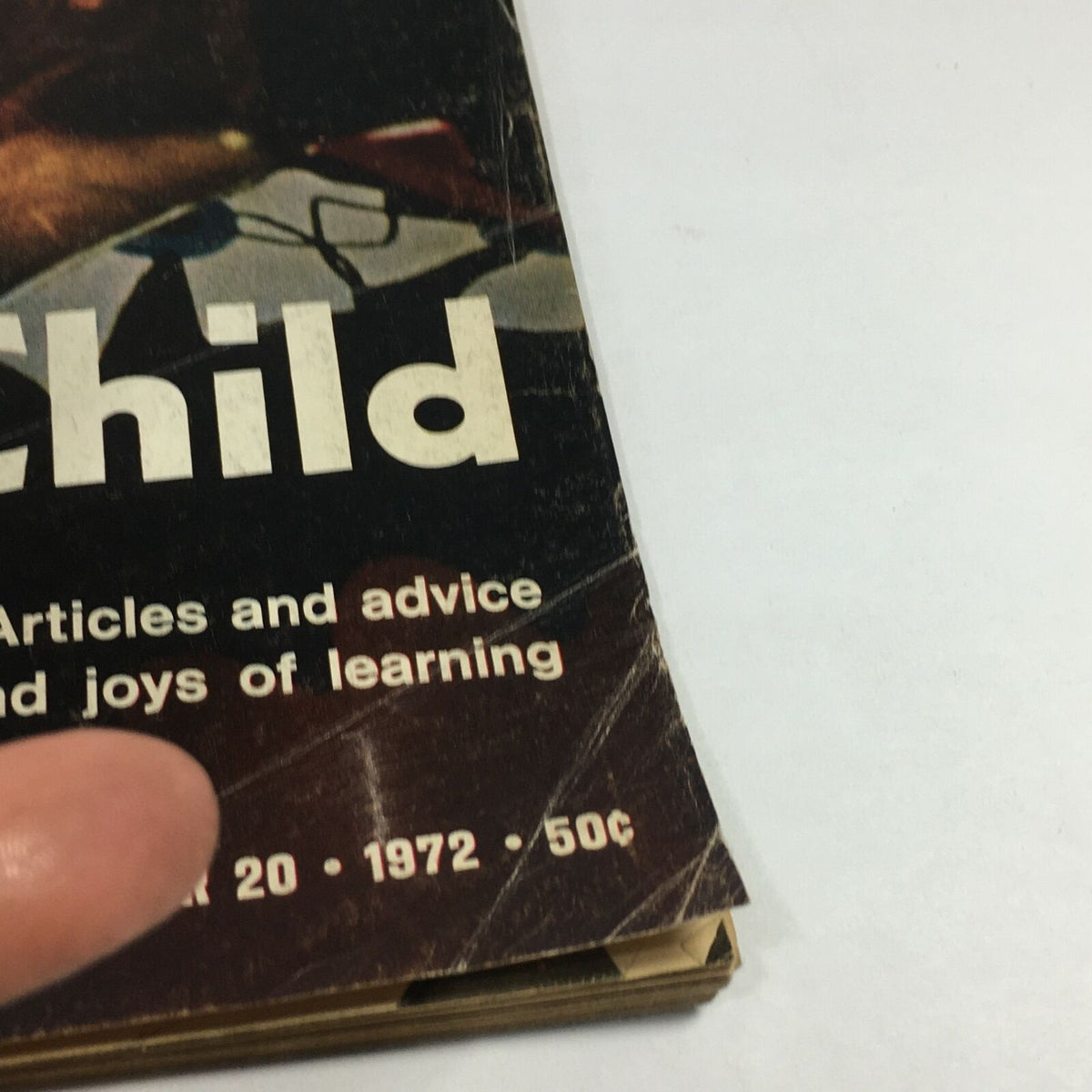 Side view of the VTG Life Magazine October 20, 1972, showing the edge and additional text about articles on childhood learning and growth.