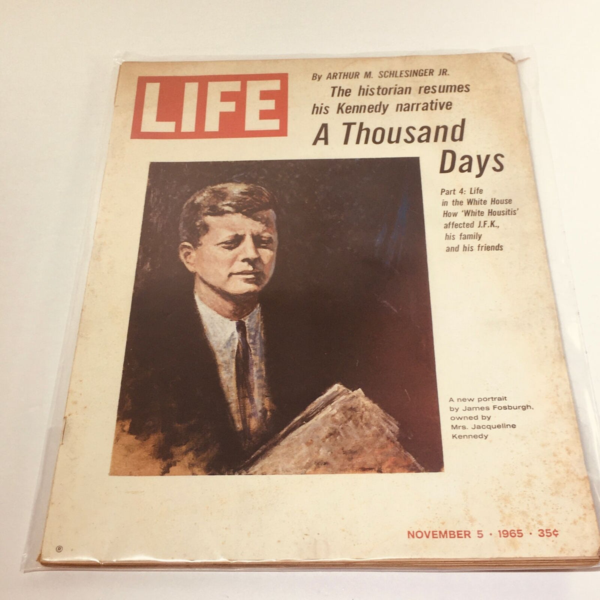 VTG Life Magazine: November 5 1965 - John F. Kennedy Portrait by James Fosburgh featuring a cover image of John F. Kennedy holding documents.