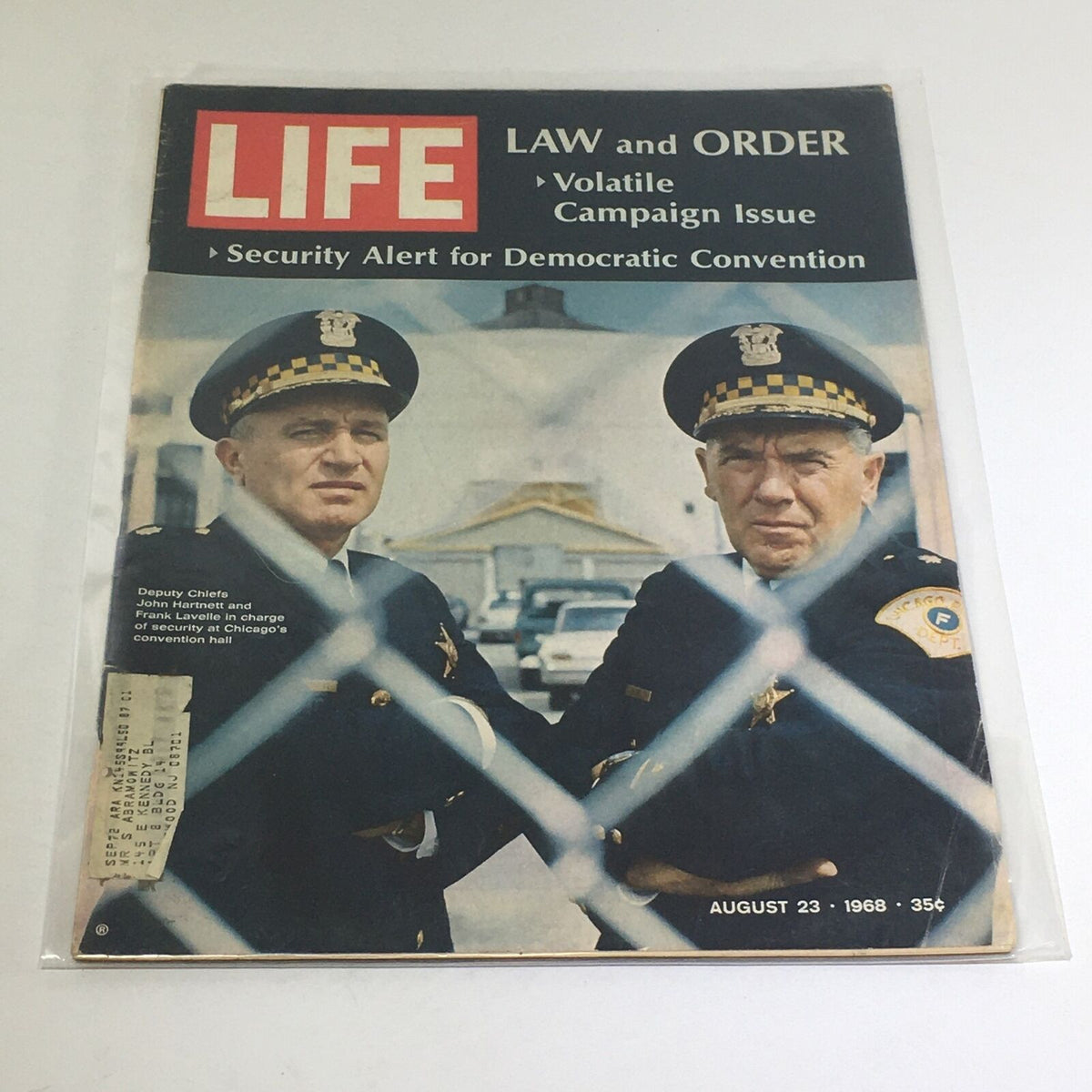 Vintage Life Magazine from August 23, 1968, featuring coverage on the volatile campaign and Democratic Convention, showcasing Deputy Chiefs in police uniforms.