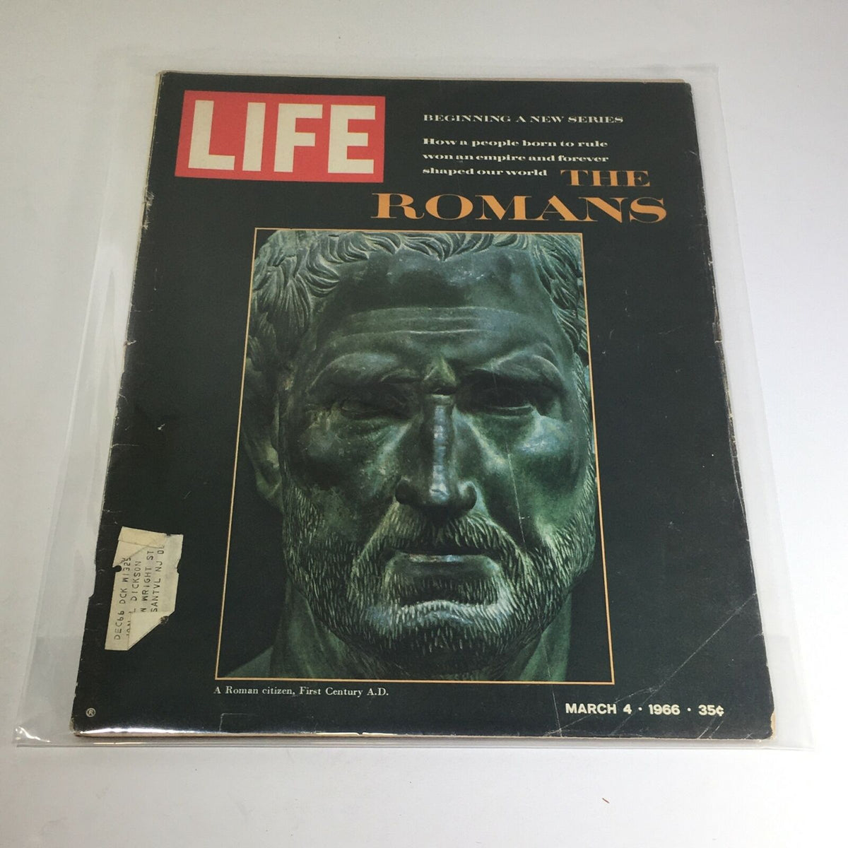 VTG Life Magazine: March 4 1966 cover featuring a Roman citizen sculpture, showcasing historical artwork and vintage magazine design.