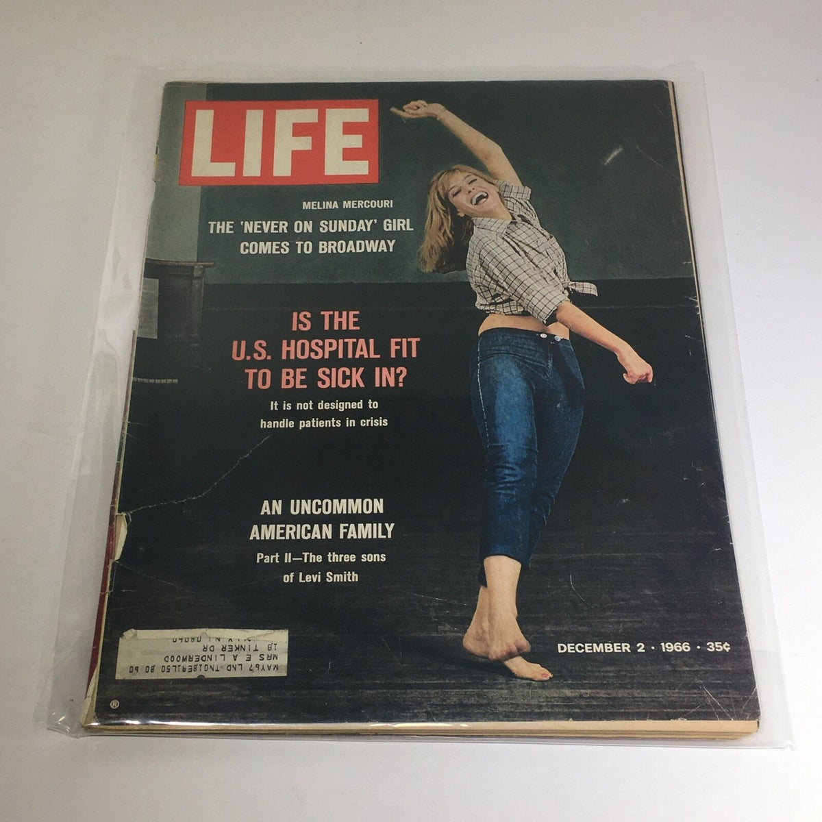 Cover of VTG Life Magazine: December 2, 1966 - An Uncommon American Family Part - II featuring a dancing woman, with text highlighting articles on U.S. hospitals and culture.