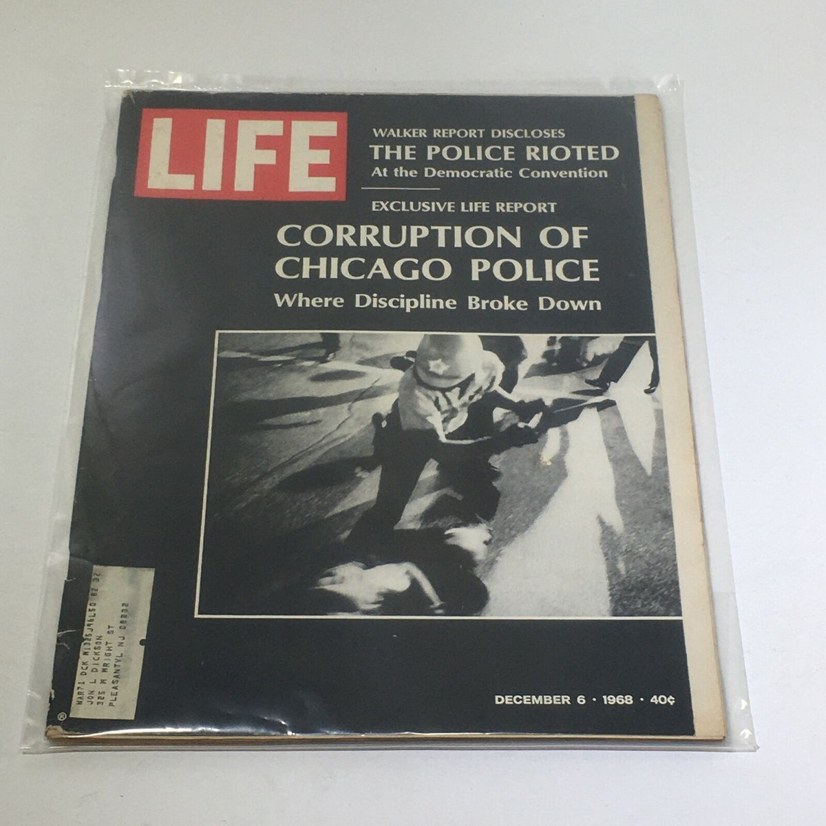 Cover of VTG Life Magazine from December 6, 1968 featuring the title 'Corruption Of Chicago Police' and an image depicting police action during a riot.