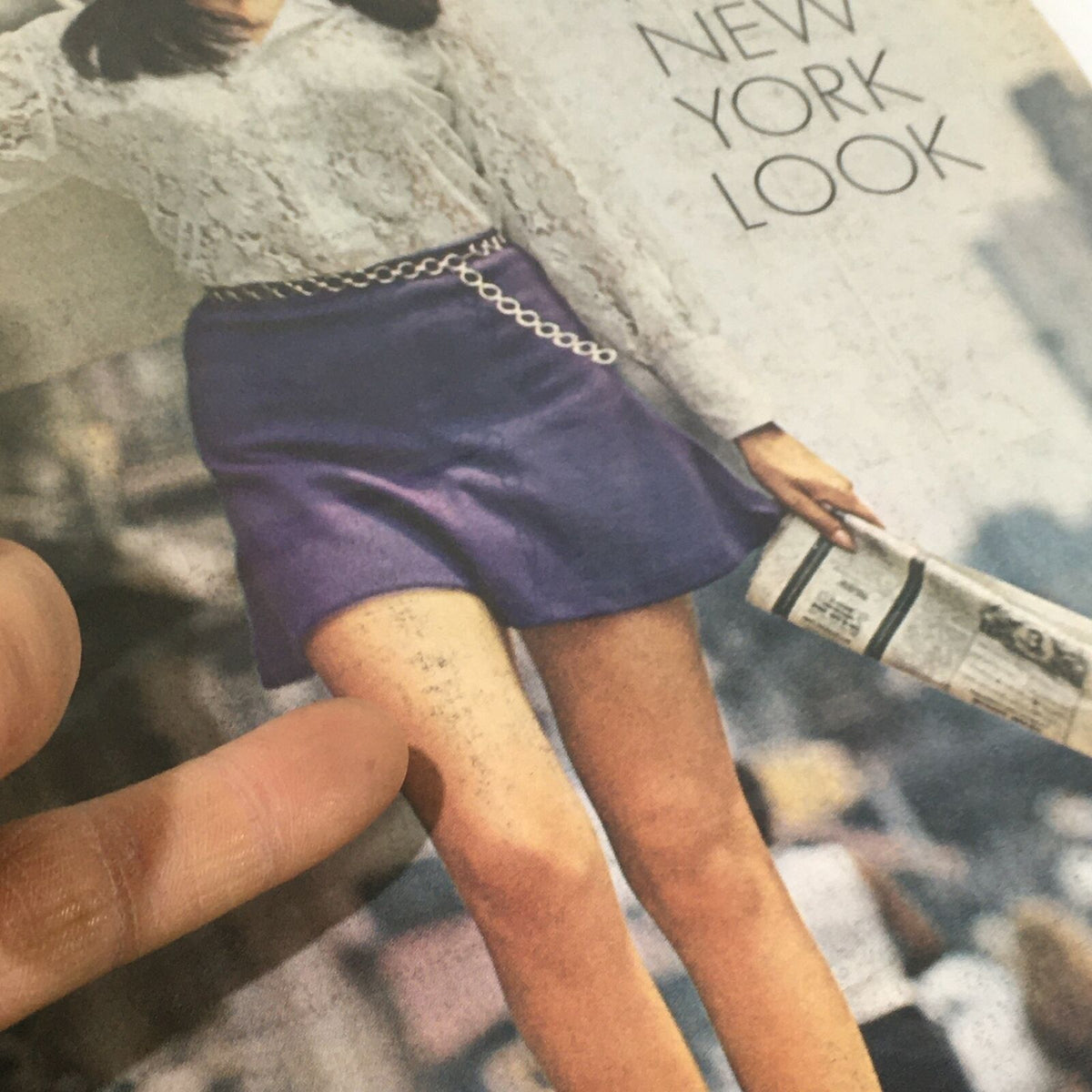 Close-up of the vintage Life Magazine cover from August 22, 1969, highlighting the woman's outfit and a mention of the New York Look, while showing an address label and wear on the cover.