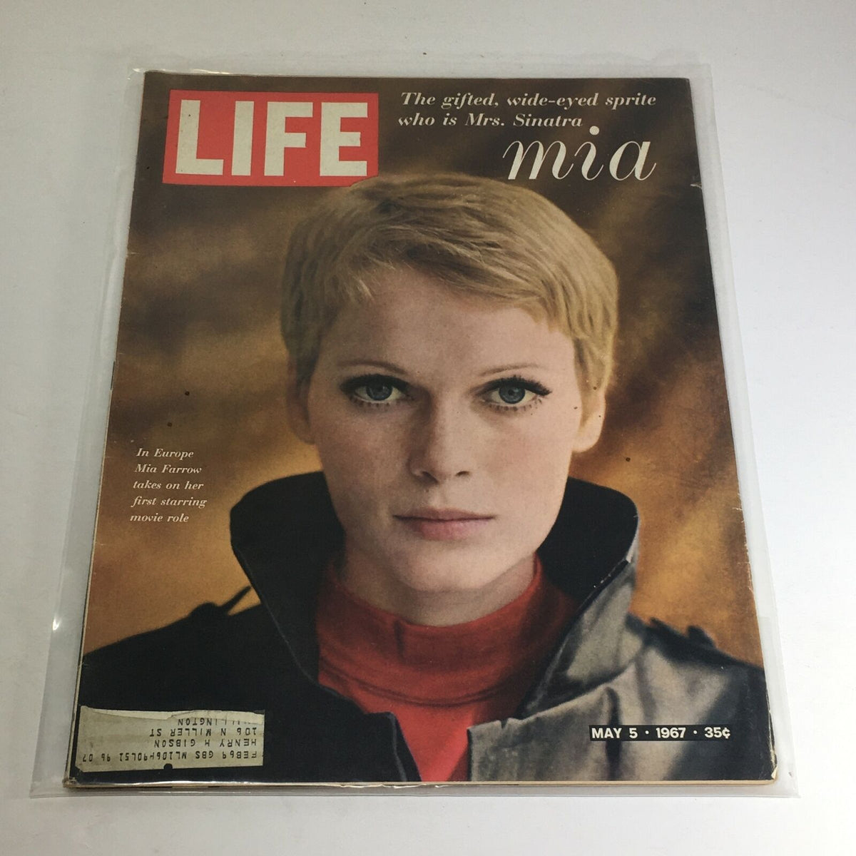 Vintage Life Magazine cover from May 5, 1967, featuring Mia Farrow as she takes on her first starring movie role, highlighting her iconic beauty and signature style.
