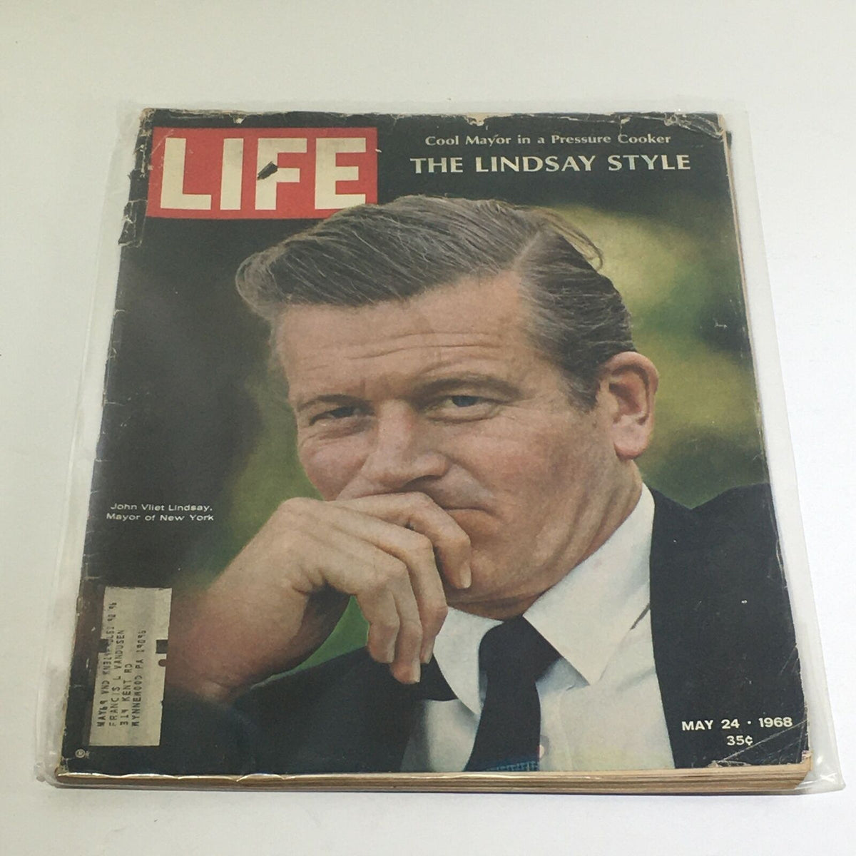 Vintage Life Magazine Cover from May 24, 1968 featuring John Vliet Lindsay, Mayor of New York, displaying his charismatic personality and iconic hairstyle.
