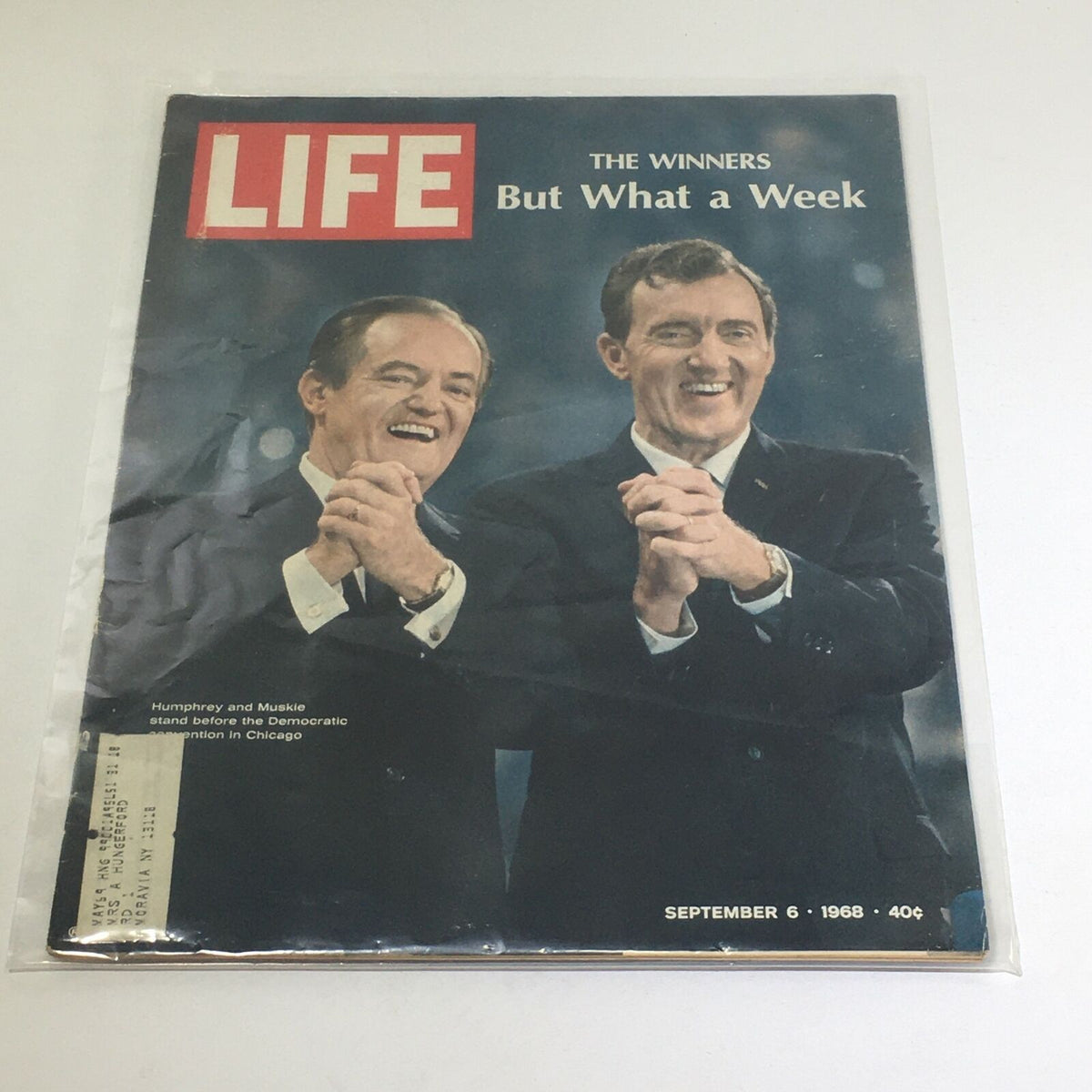 Cover image of VTG Life Magazine dated September 6, 1968, featuring Hubert Humphrey and Edmund Muskie, highlighting the Democratic Convention.