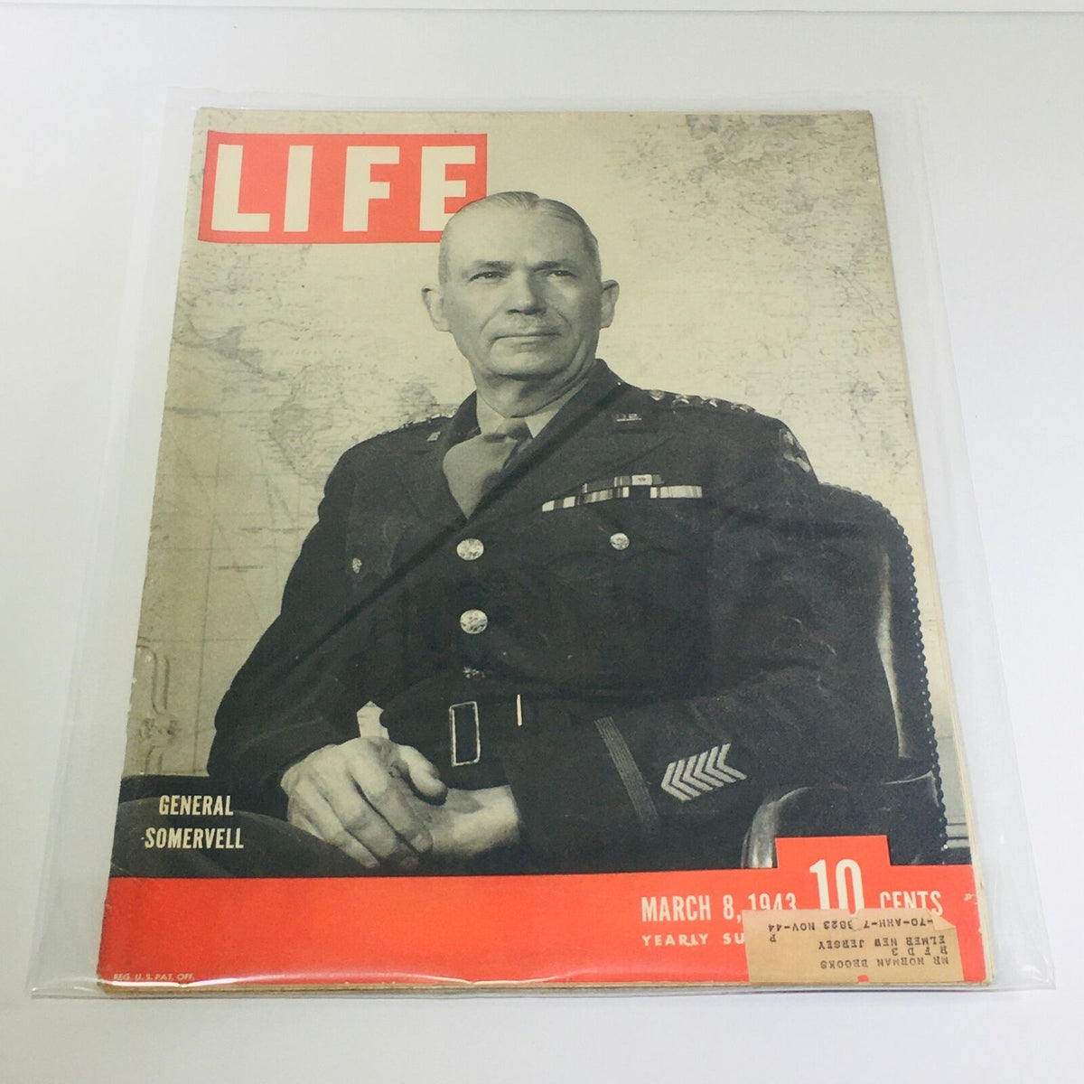 VTG Life Magazine Cover from March 8, 1943 featuring General Somervell in military attire, a historical collectible reflecting World War II era.