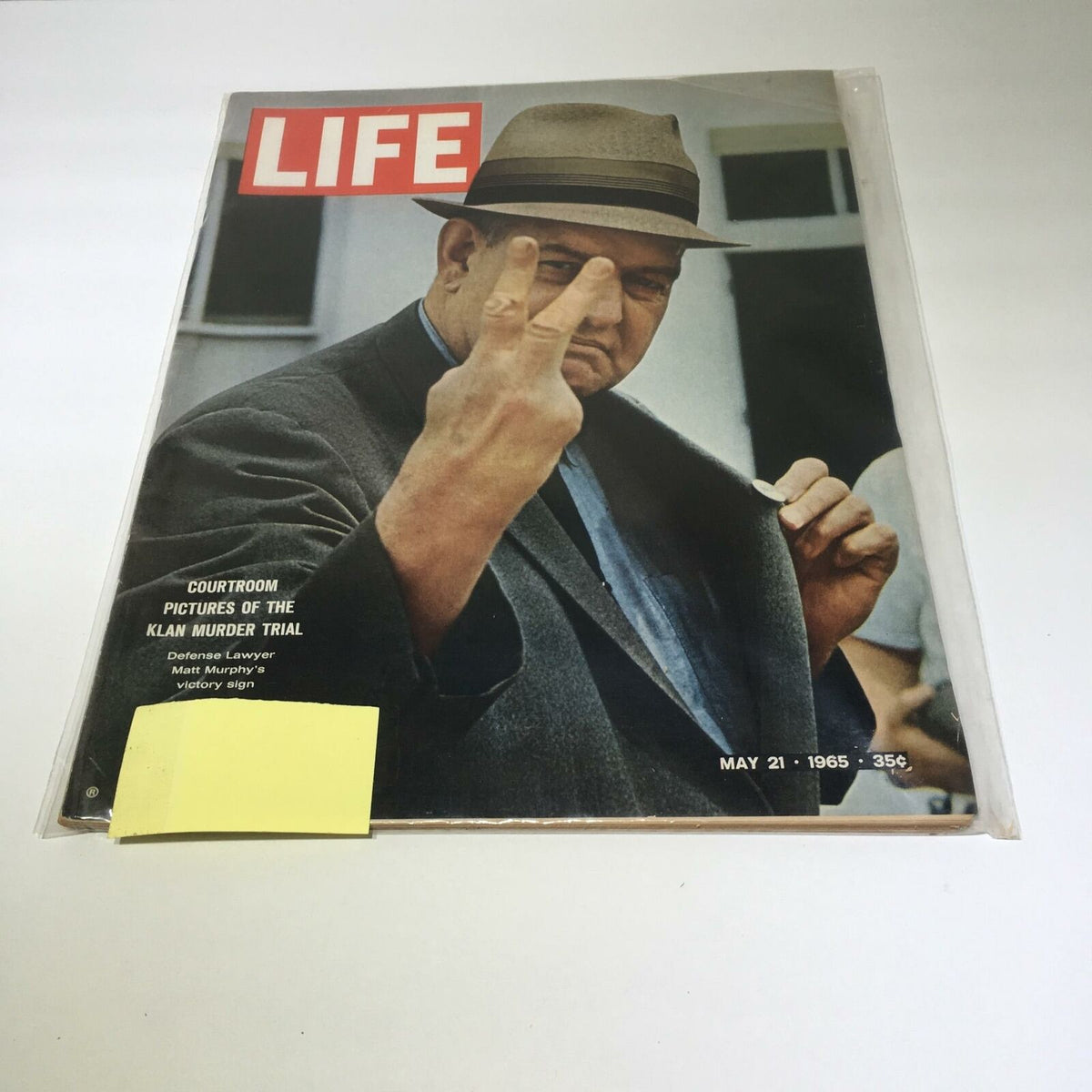 VTG Life Magazine May 21 1965 Cover featuring courtroom pictures of the Klan murder trial, showcasing a man in a hat gesturing with his hand, illustrating a significant moment in American history.