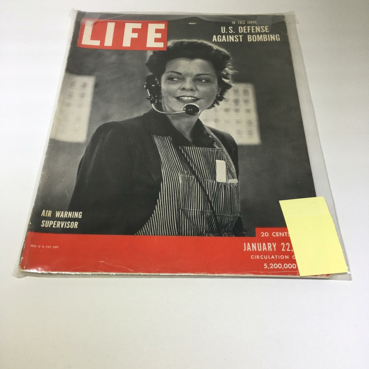 VTG Life Magazine January 22 1951 cover featuring Air Warning Supervisor Julia Walsh, showcasing a historical moment in U.S. defense against bombing with engaging photography.