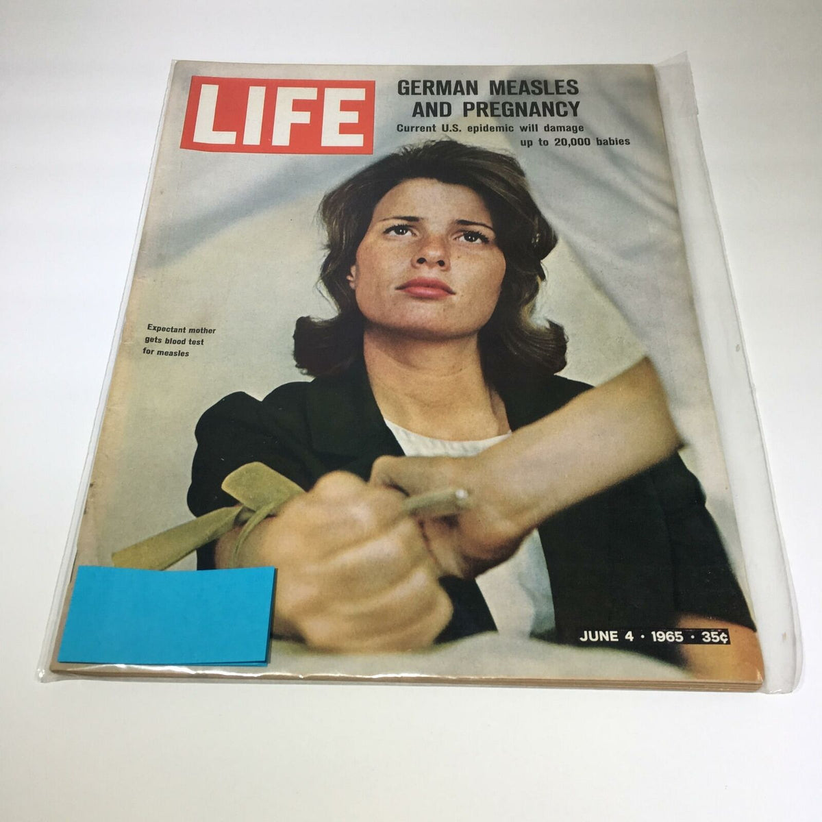 Cover of VTG Life Magazine June 4 1965 featuring an expectant mother receiving a blood test for German Measles and Pregnancy, highlighting key health topics of the time.