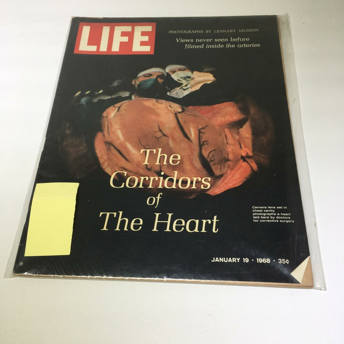 Cover of VTG Life Magazine January 19, 1966 featuring the title 'The Corridors of The Heart' with a striking photo by Lennart Nilsson showing a heart and medical professionals. Perfect collectible for history and medical enthusiasts.