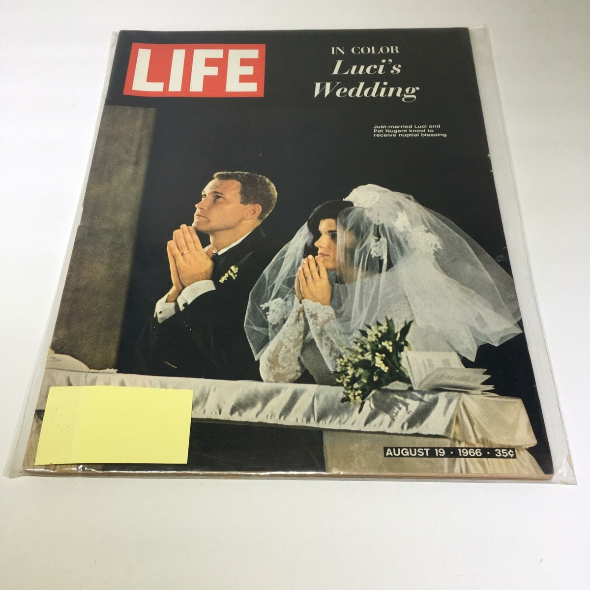 Cover of VTG Life Magazine from August 19, 1966 featuring Luci and Pat Nugent's wedding. The magazine showcases a color photo of the couple during their nuptials, with the title 'Luci's Wedding' prominently displayed.