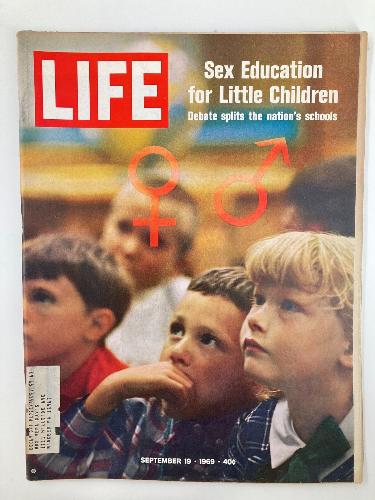VTG Life Magazine September 19 1969 cover featuring a thought-provoking article on 'Sex Education for Little Children' with children engaged in learning.