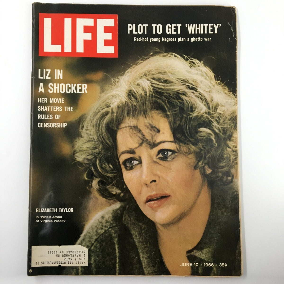 Cover of VTG Life Magazine from June 10, 1966 featuring Elizabeth Taylor, showcasing her role in 'Who's Afraid of Virginia Woolf?' with emphasis on her expressive portrait and the magazine's vintage appeal.