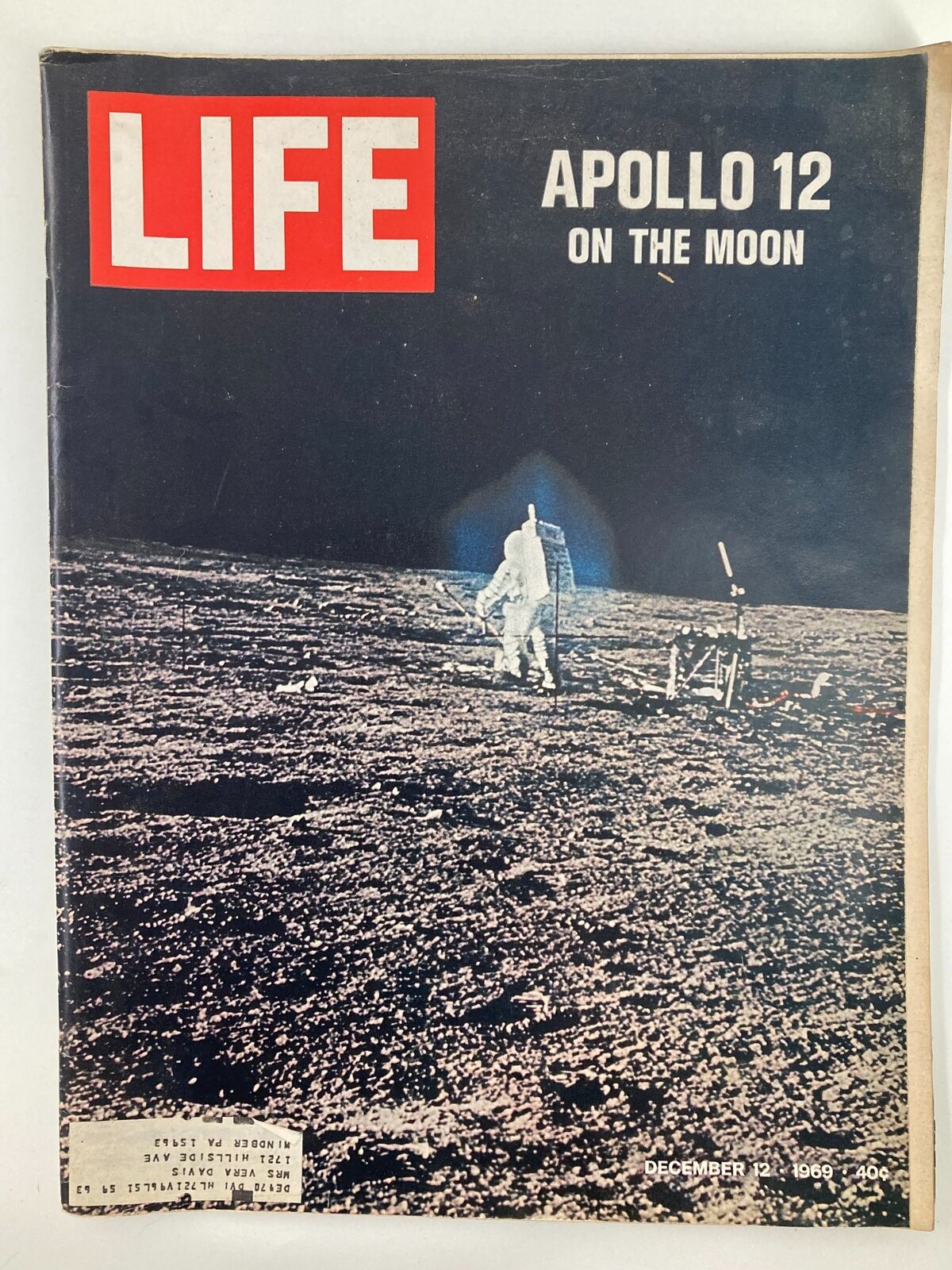 Cover of VTG Life Magazine dated December 12, 1969, featuring the Apollo 12 mission on the Moon, showcasing an astronaut on the lunar surface with the iconic LIFE logo.