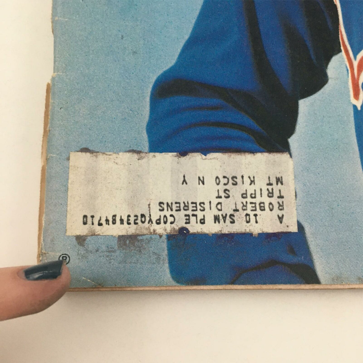Close-up of the bottom corner of VTG Life Magazine October 30, 1964 featuring a visible address label from a previous owner. This magazine celebrates Don Schollander, America's Great Swimmer.