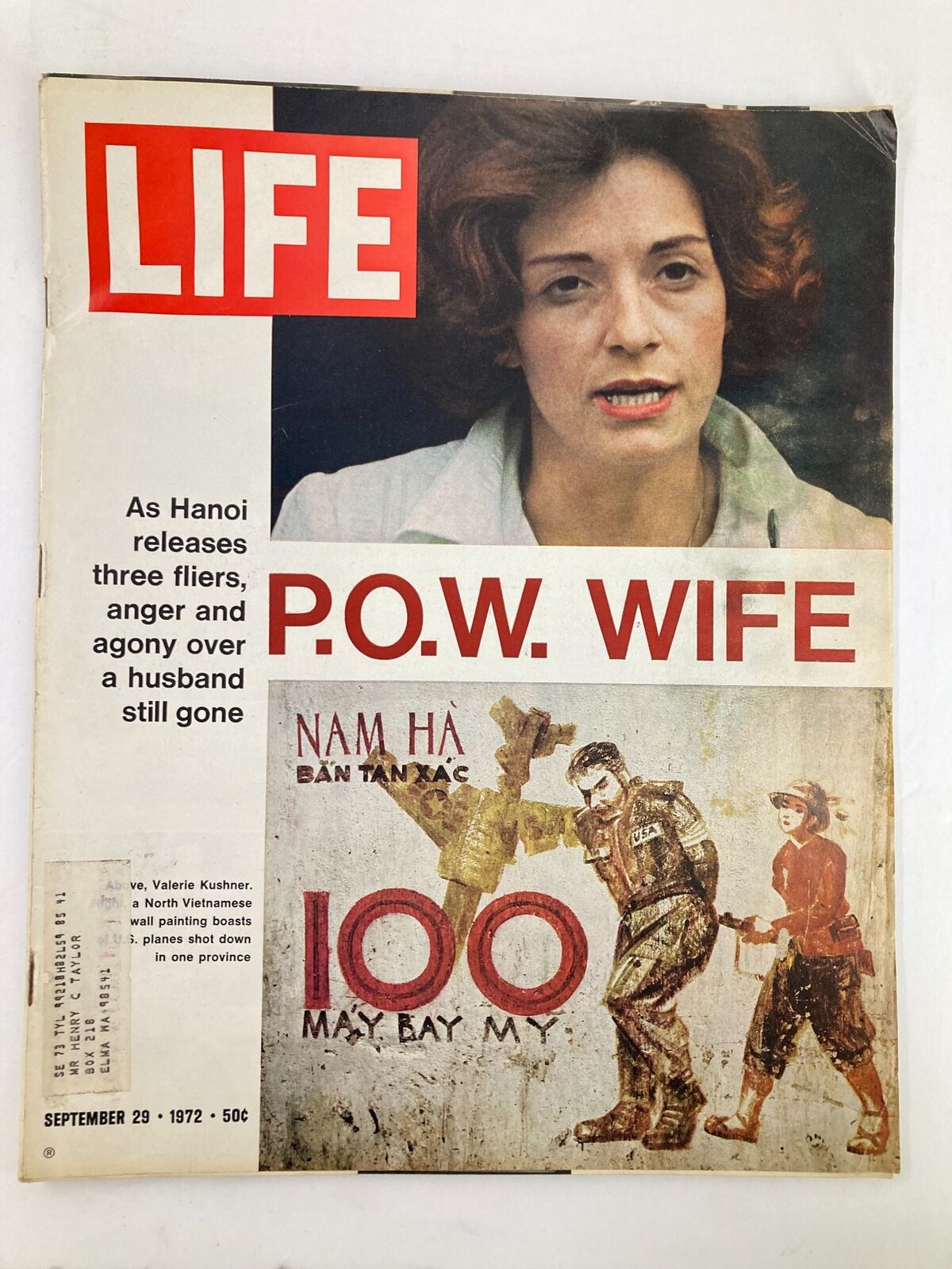 Cover of VTG Life Magazine from September 29, 1972 featuring Valerie Kushner, titled 'P.O.W. Wife', showcasing a significant historical moment related to prisoners of war during the Vietnam era.