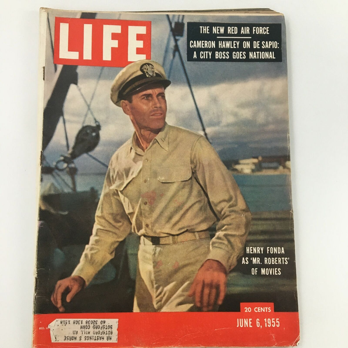 Cover of the VTG Life Magazine June 6, 1955 featuring Henry Fonda as 'Mr. Roberts,' showcasing a classic Hollywood image with vintage charm and nostalgic appeal.