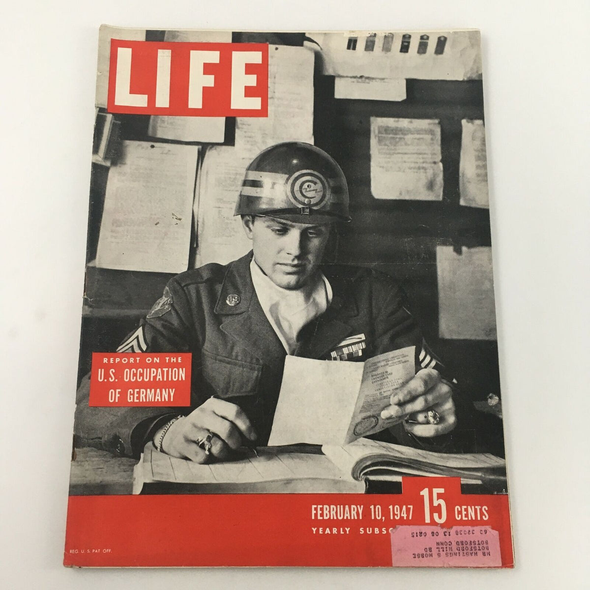 VTG Life Magazine February 10, 1947 featuring a report on the U.S. occupation of Germany, showcasing a soldier reading documents in a historical context.