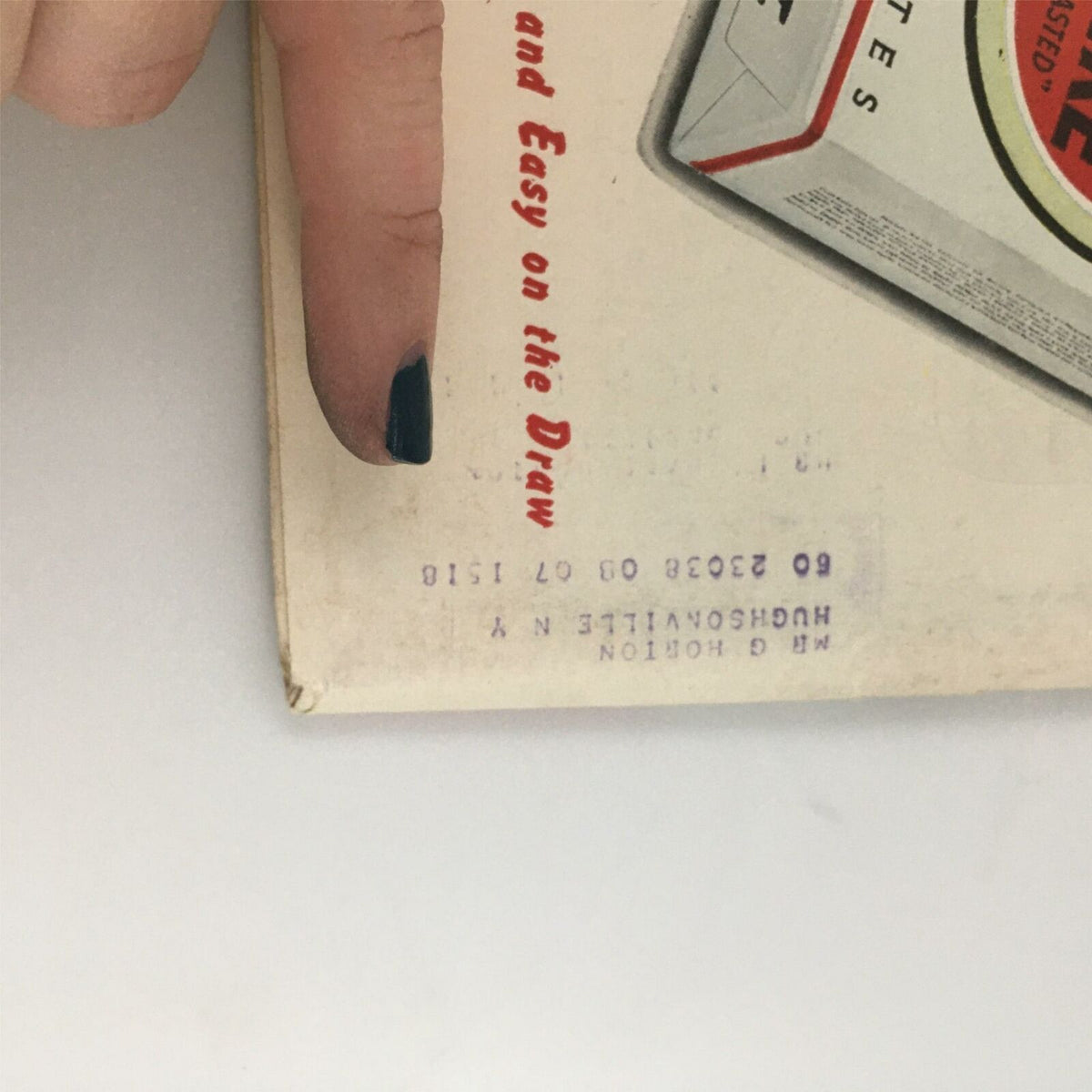 Detail view of the back cover of VTG Life Magazine June 16, 1947 showing an address label and minor wear.