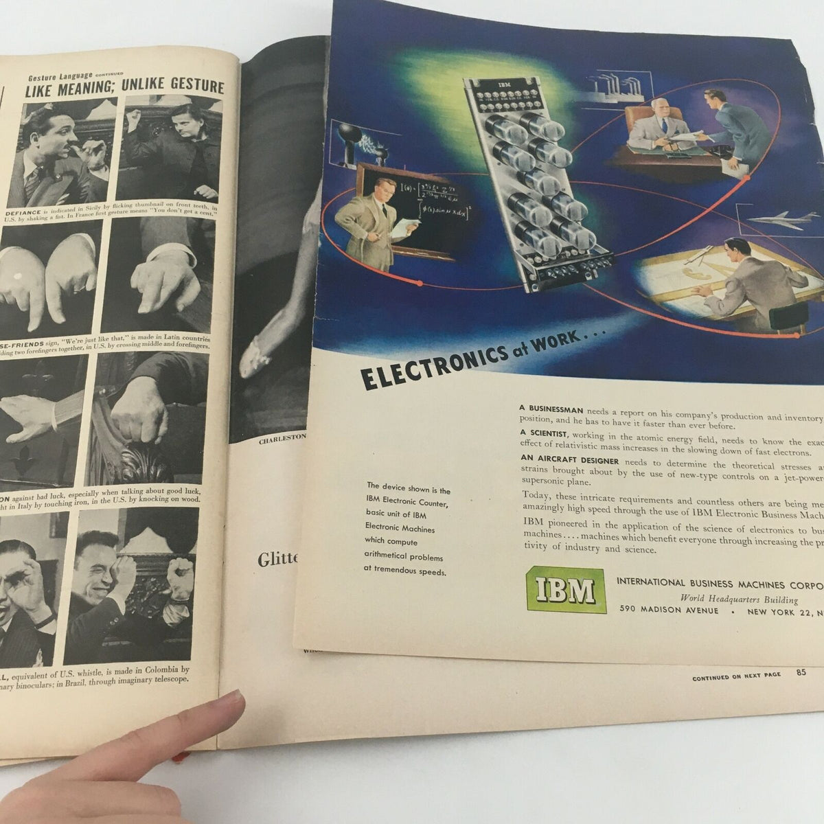 Another view of interior pages from the January 9, 1950 Life Magazine, illustrating vintage ads and editorial content related to electronics and cultural insights.