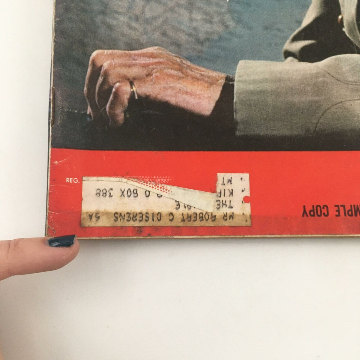 Close-up of the October 13, 1958 Life Magazine cover label showing the sample copy mark and price, featuring Field Marshal Viscount Montgomery.