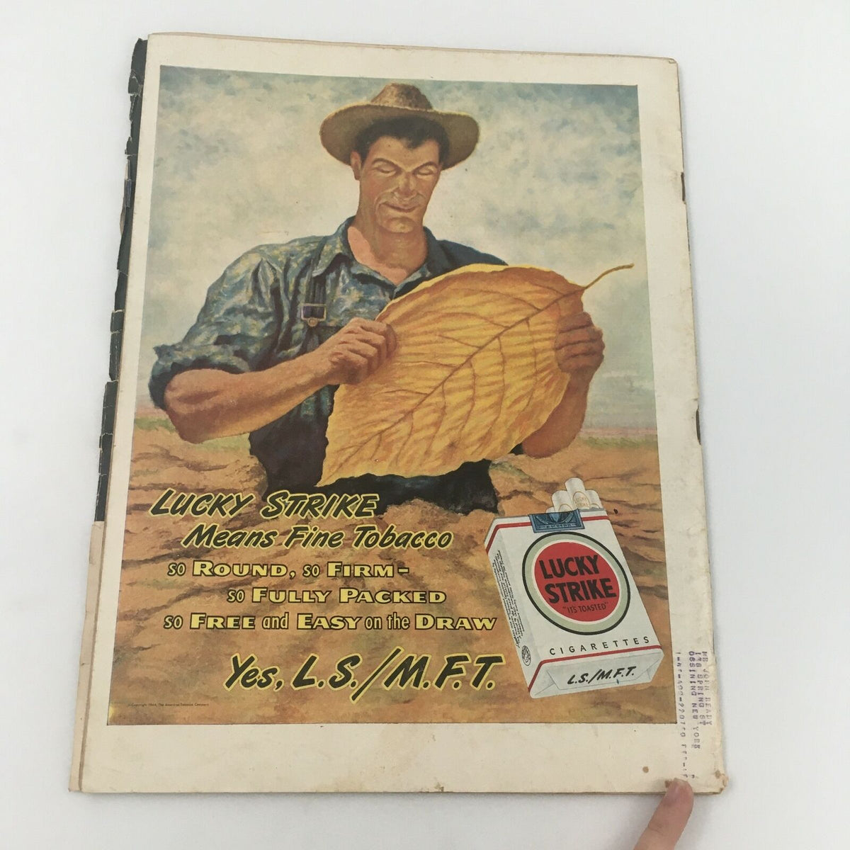 Back cover of the VTG Life Magazine December 31, 1945 with a vintage advertisement for Lucky Strike cigarettes highlighting a tobacco farmer.