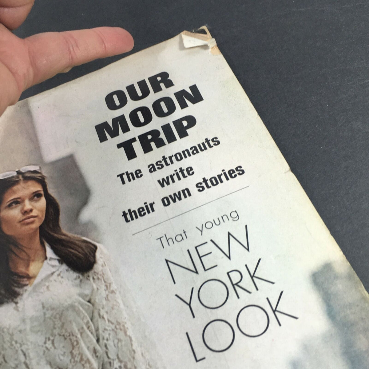 Cover of VTG Life Magazine August 22 1969 showcasing the title 'Our Moon Trip - The astronauts write their own stories' with visible wear and a unique vintage appeal.