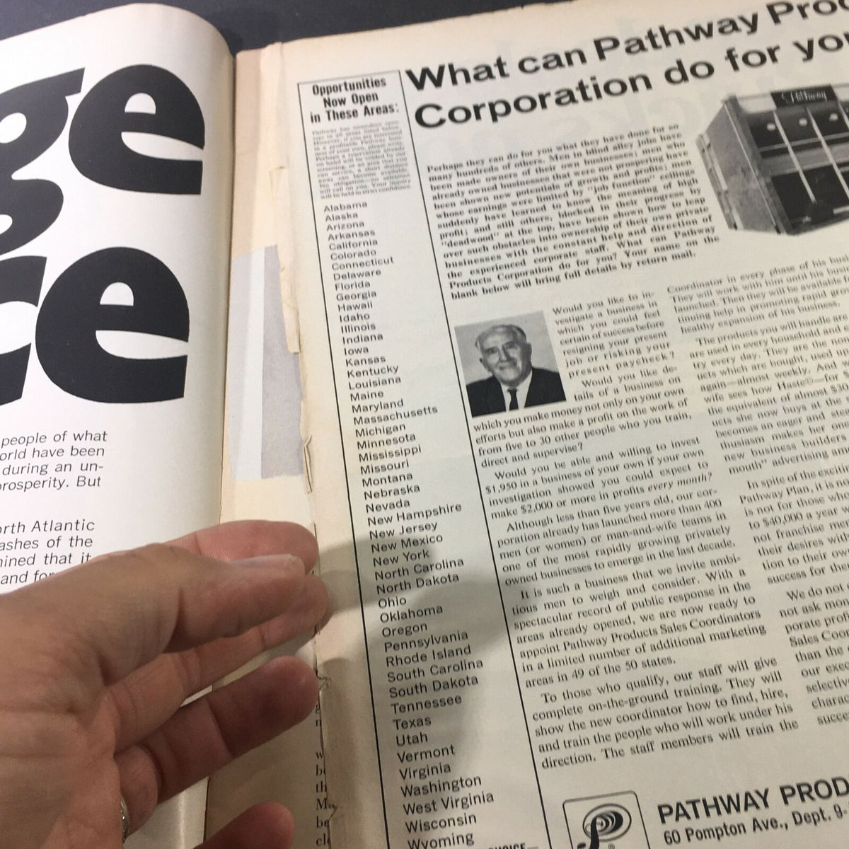 Inside page of VTG Life Magazine August 22 1969 featuring an article alongside a hand indicating the text, highlighting the magazine's historical content about the Apollo missions.