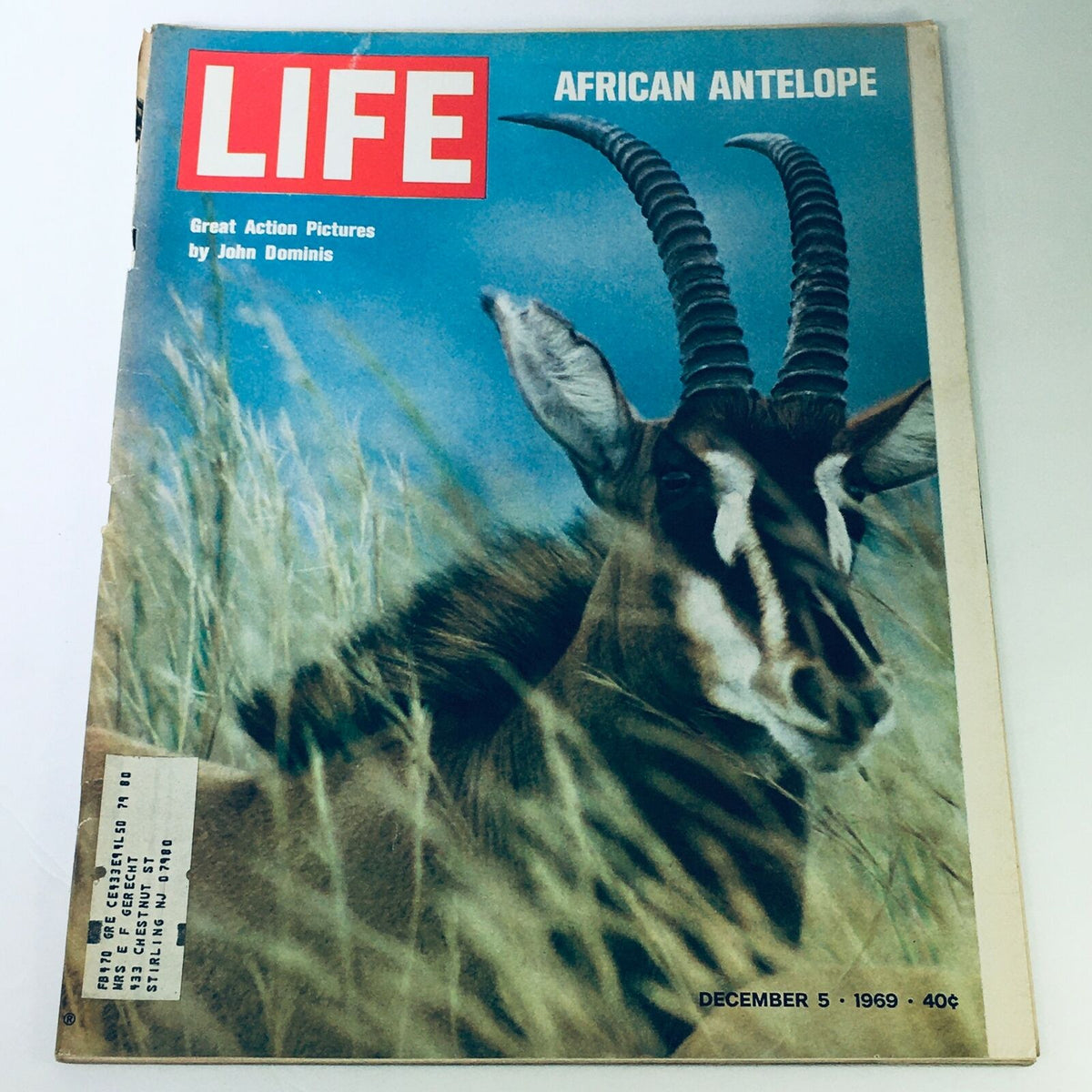 VTG Life Magazine Cover from December 5, 1969 featuring an African Antelope photograph by John Dominis, showcasing the majestic animal set against a natural backdrop.