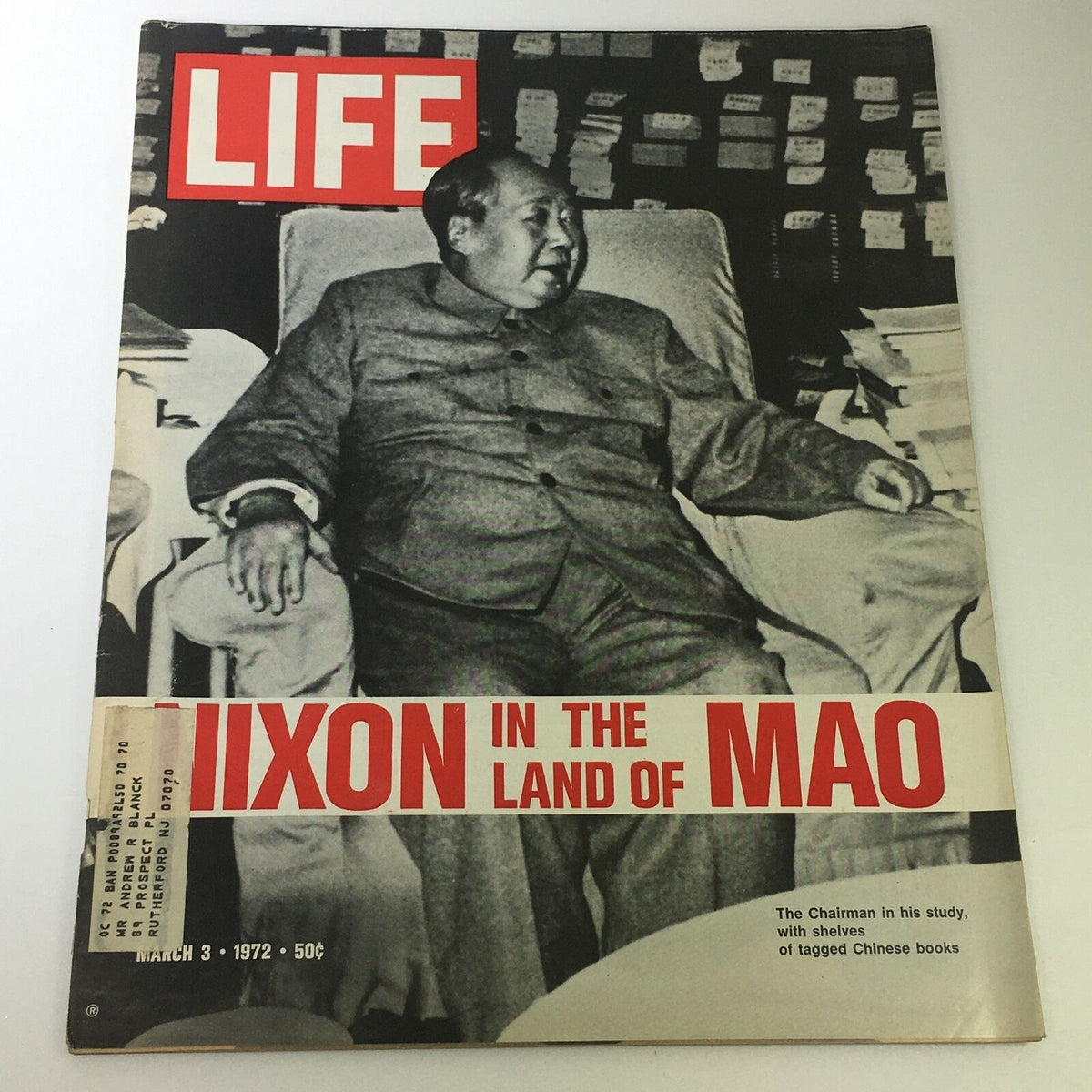 Cover of VTG Life Magazine March 3 1972 titled 'Richard Nixon in the Land of Mao Zedong', featuring an image of Mao Zedong in his study, showcasing historical significance related to U.S.-China relations.