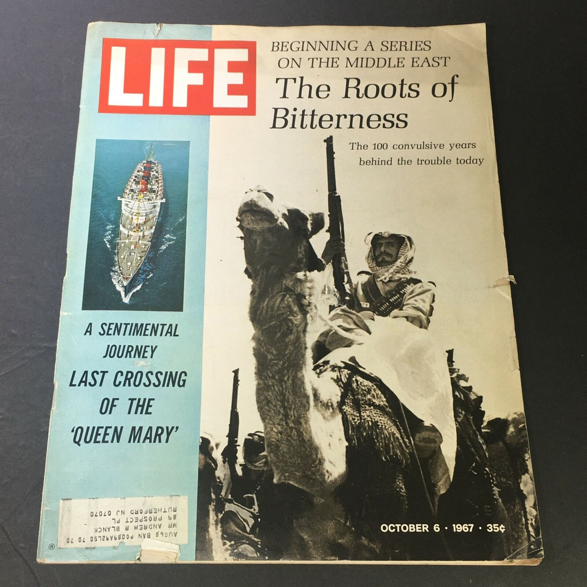 VTG Life Magazine October 6 1967 featuring 'A Sentimental Journey of the Queen Mary' on the cover, showcasing the iconic ocean liner in a nostalgic layout alongside historical context.