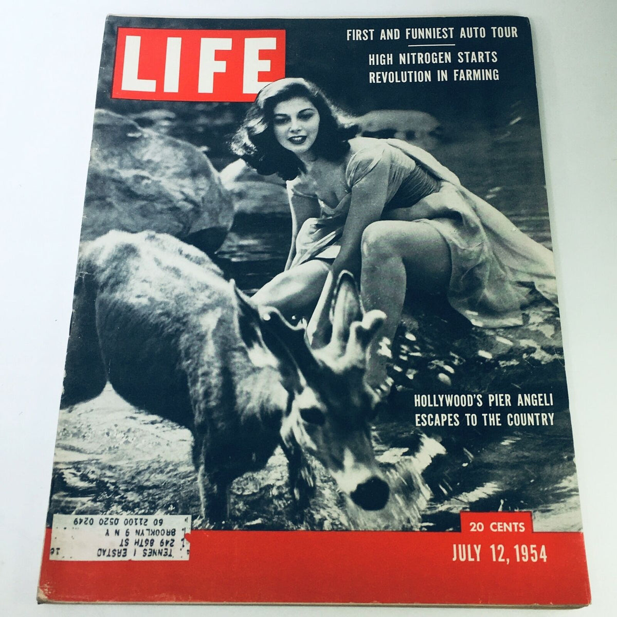 Cover of VTG Life Magazine from July 12, 1954 featuring Hollywood actress Pier Angeli and a deer, highlighting ‘High Nitrogen Starts Revolution in Farming.’