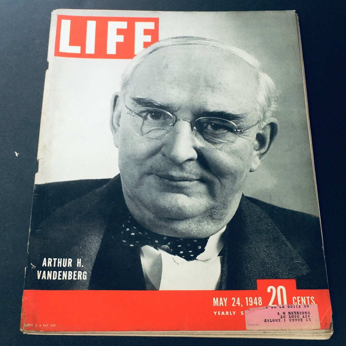 Cover of Life Magazine, May 24, 1948, featuring former United States Senator Arthur H. Vandenberg. The magazine showcases a vintage design with a black and white portrait of Vandenberg and bold red text.