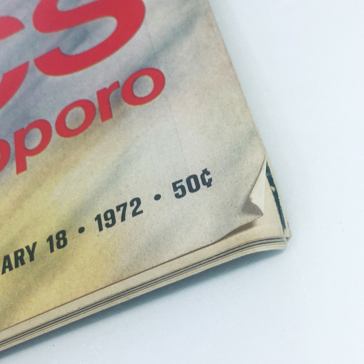 Close-up of the bottom corner of VTG Life Magazine February 18 1972 displaying the date and price, highlighting its collectible value.