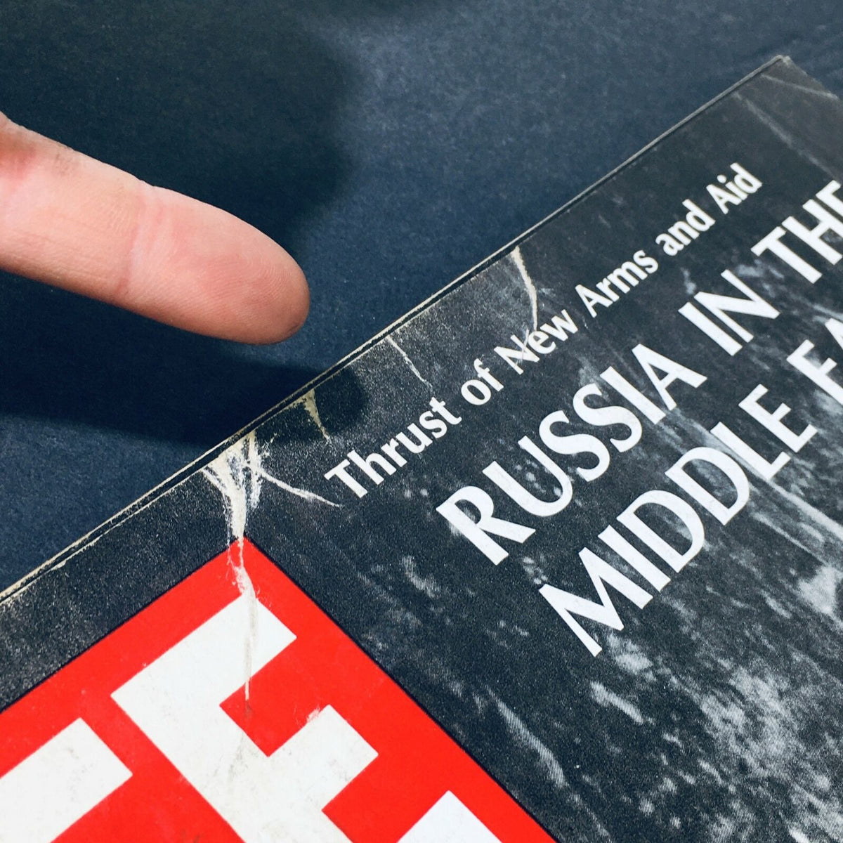 Close-up of the VTG Life Magazine, November 29, 1968, showing the top corner with the title 'Russia in the Middle East' and visible wear on the cover.