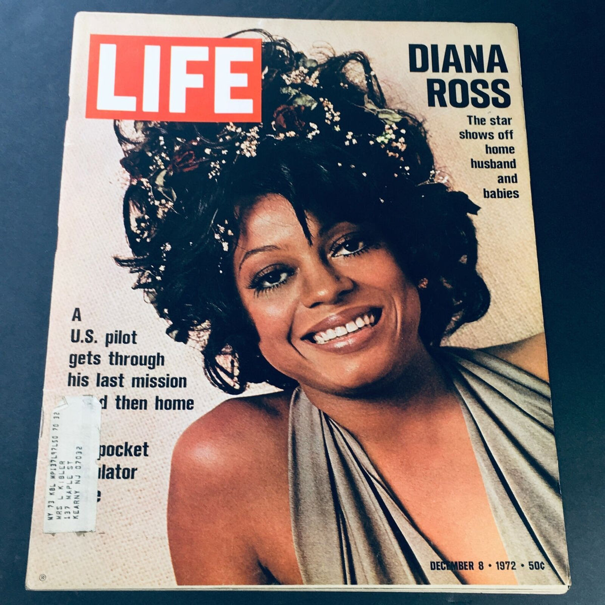 Cover of VTG Life Magazine December 8, 1972 featuring Diana Ross with a floral hairstyle, showcasing her home life, along with bold text highlighting her star status.