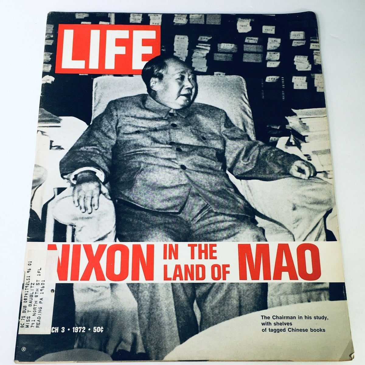 Cover of VTG Life Magazine March 3 1972 featuring Richard Nixon in the Land of Mao Zedong, displaying a historical black and white photograph of Mao Zedong with the magazine title prominently featured.